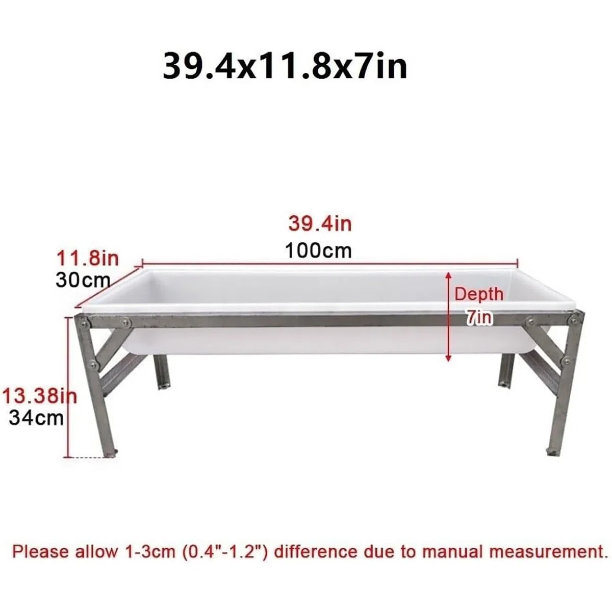 Comedero Y Bebedero 2 En 1 Con Soporte Metálico | Bandeja Para Comida Y Agua Fácil De Limpiar Para Cabras, Ovejas, Vacas Y Caballos De Granja(White,39.4x11.8x7in)