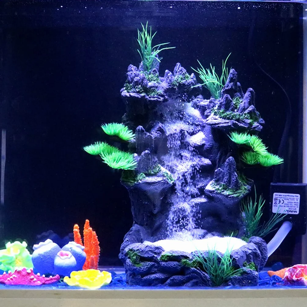 Decoración de acuario de resina artificial, paisaje, peces, para tanque, roca, montaña, vista, arena subacuática, cascada, decoración de cascada de acuario
