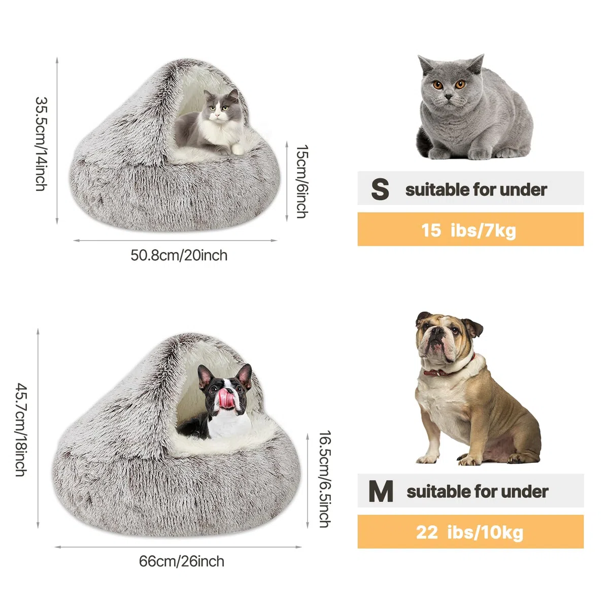 Cama calmante para perros, cama de felpa esponjosa para mascotas de menos de 10 kg, cama grande para perro, lavable, antideslizante, nido de gato, resistente al viento, acogedora cama para interiores
