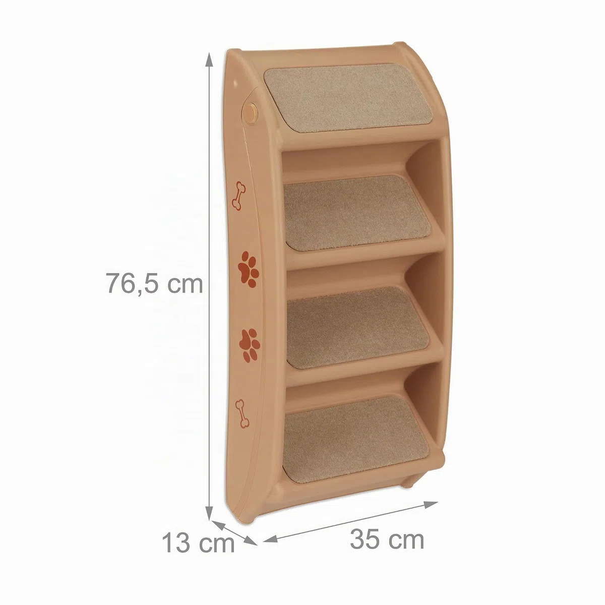 Relaxdays Escalera para Perro Pequeño o Grande, 4 Peldaños, Cama, Sofá y Coche, PP-Fieltro, 1 Ud, 49 x 39 x 61 cm, Beige