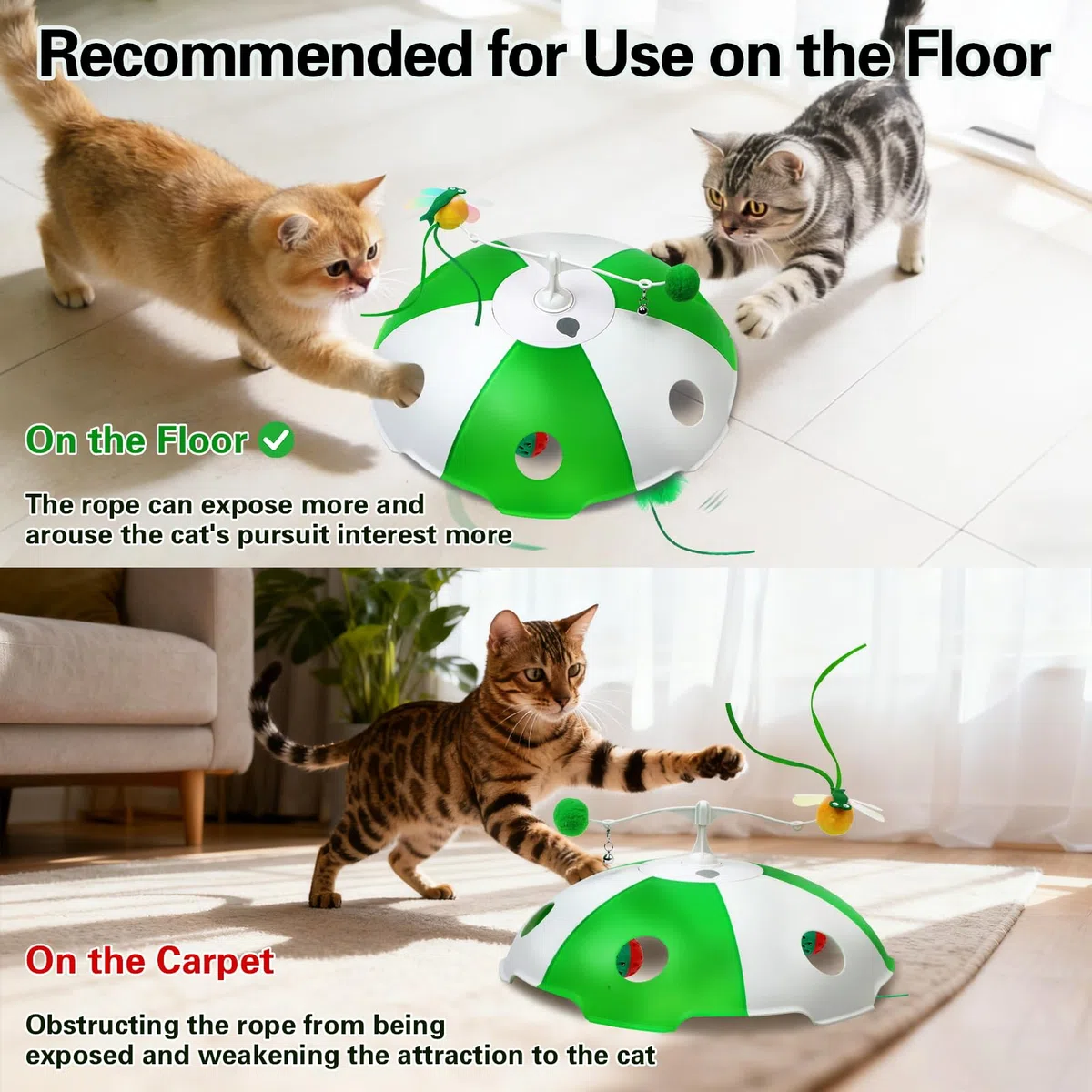 Sofolor Juguetes para gatos recargables, juguetes interactivos para gatos de interior, activados por tacto, plumas en movimiento, canto de pájaros, juego de captura de ratones de laberinto de 6