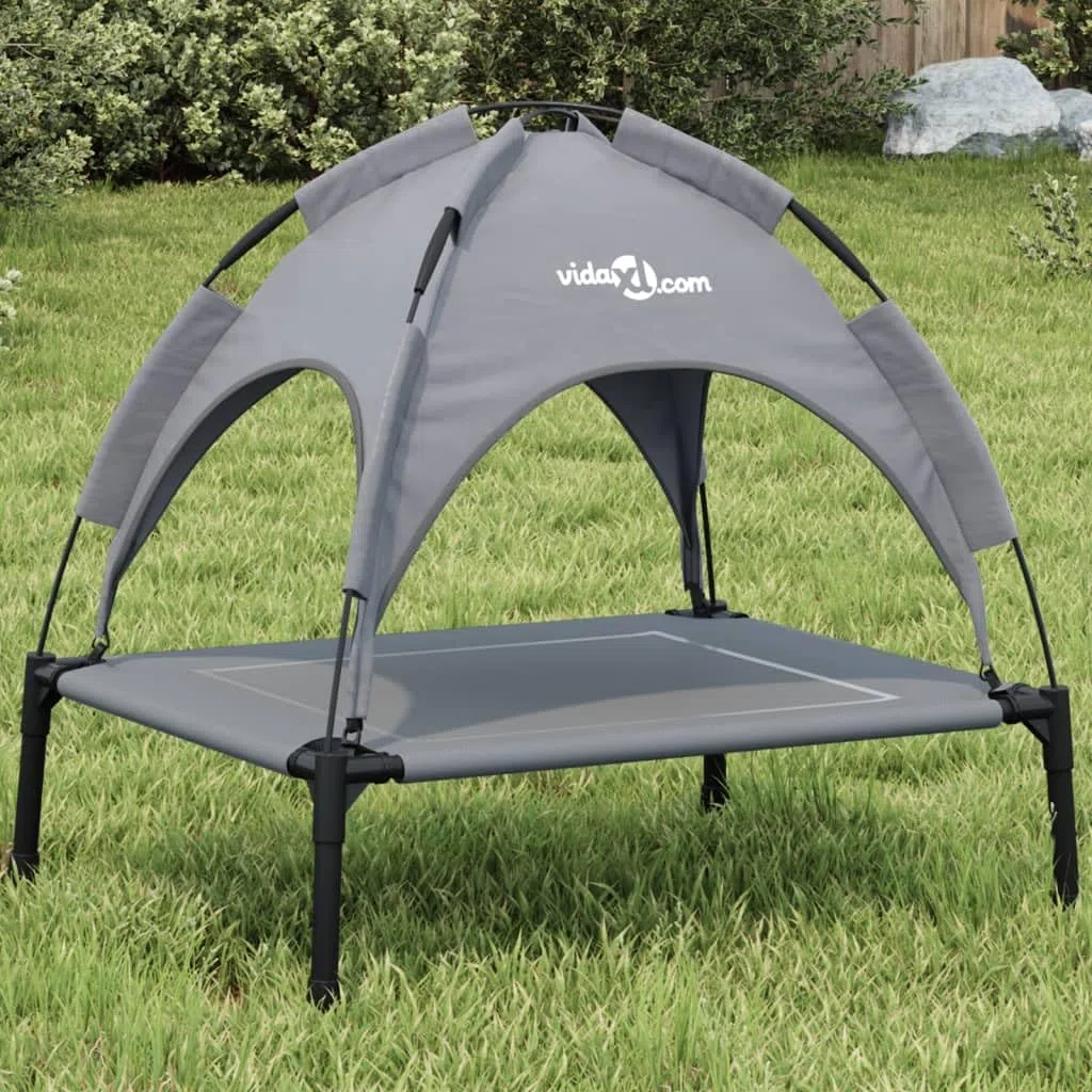 Cama para perros con techo Antracita Tela Oxford y Acero para Perro Gato Salón LH695271