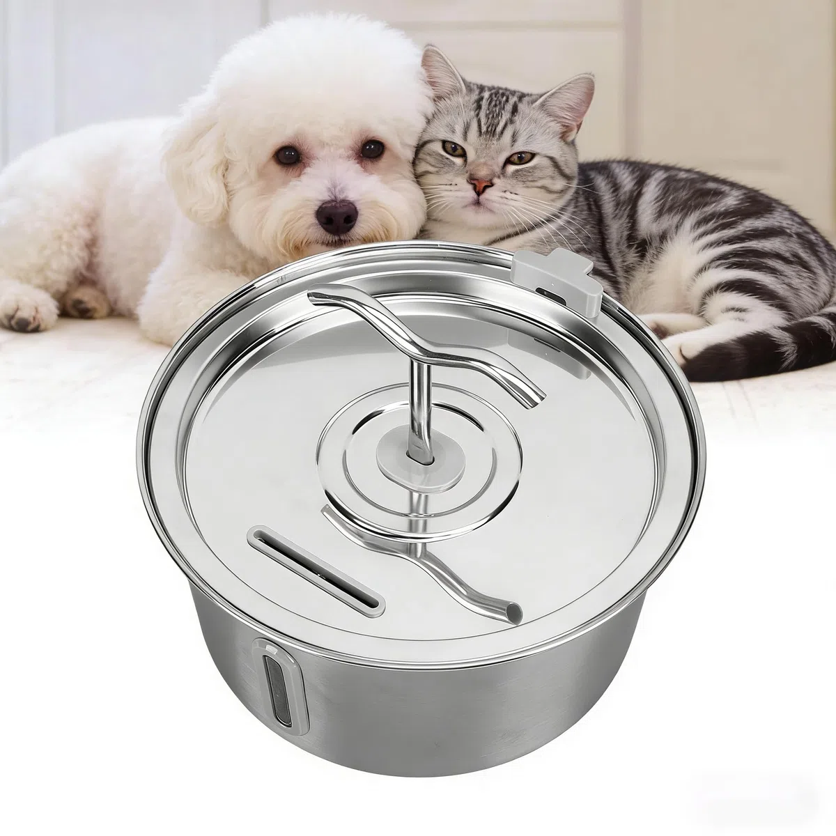 Fuente de Agua para Gatos de Acero Inoxidable, 3,2 L/108 Oz, Dispensador Automático de Agua para Mascotas con Dos Boquillas para Múltiples Mascotas, Bomba Ultra Silenciosa para