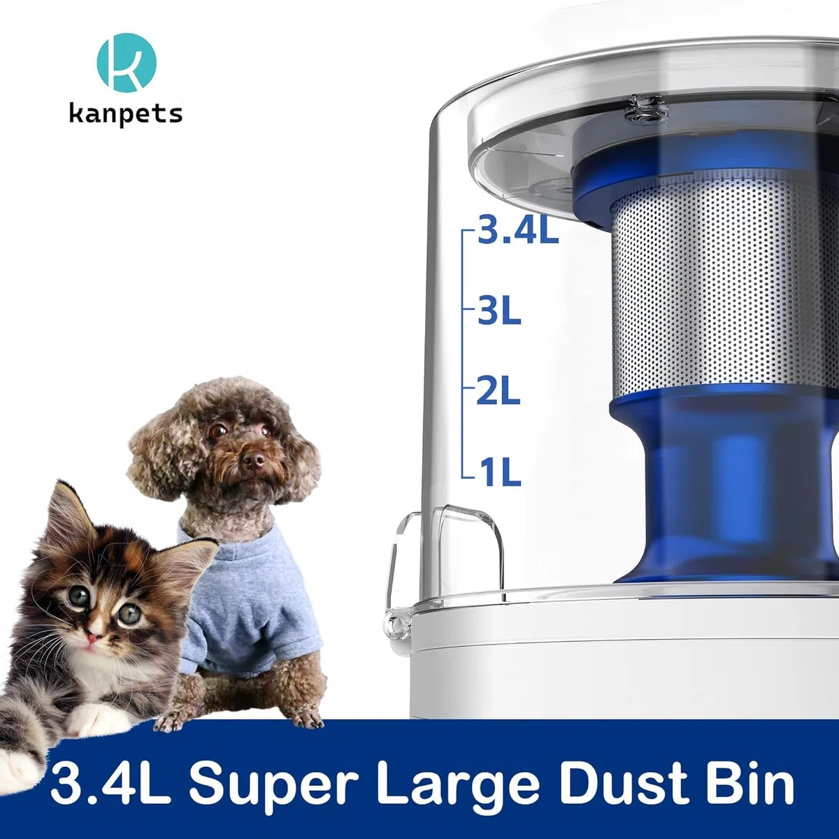 Aspiradora para perros con un máximo de 3.4 litros para quitar el pelo de mascotas y limpiar, con 4 herramientas de aseo, aspiradoras eléctricas de pelo para perros, gatos, mascotas (azul)