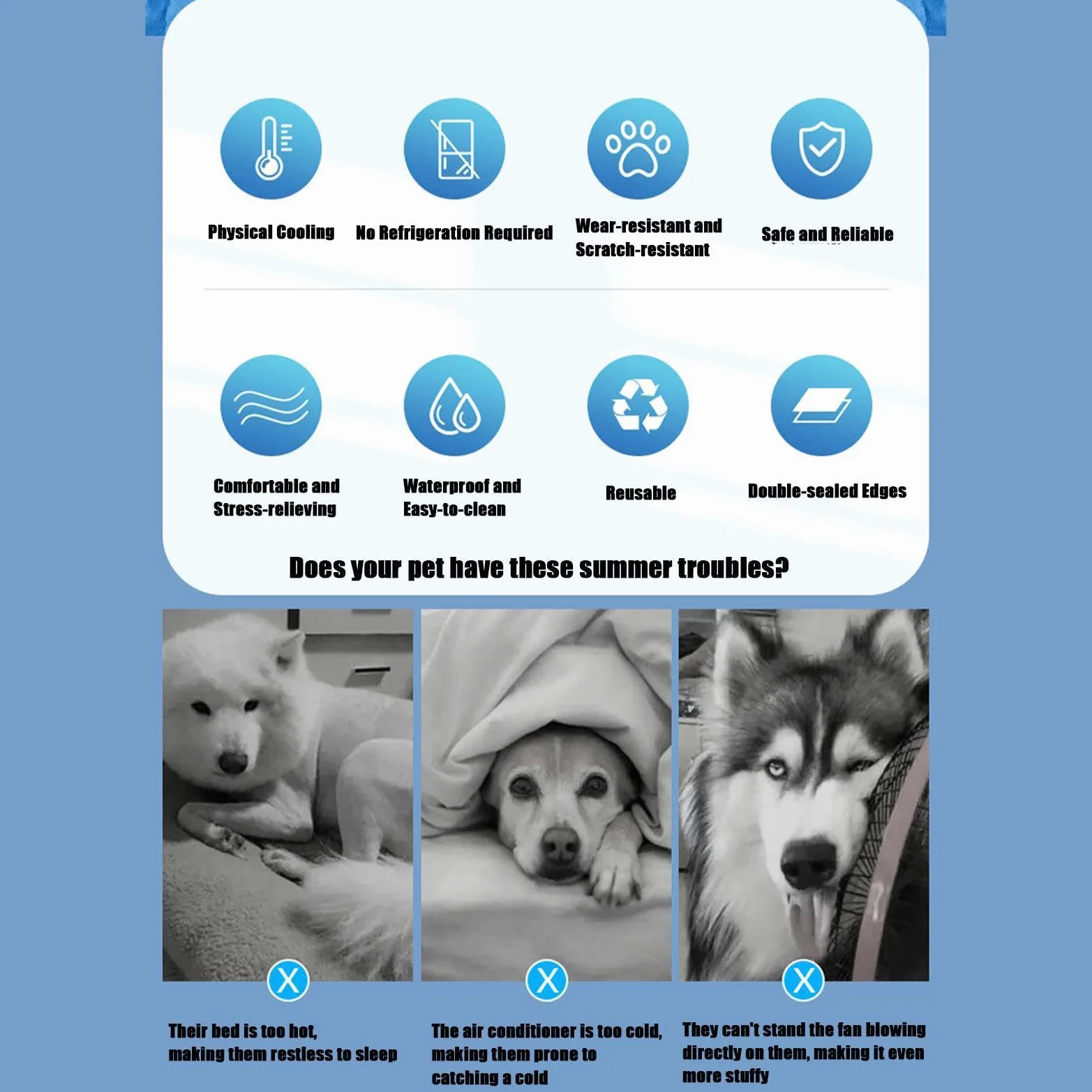 Esterilla Refrescante para Mascotas Base de Gel Enfriador para Mascotas | Esterilla Transpirable para Gatos para Interior Suelo Sofá Jaula Transportín Exterior Viaje Coche Acampada