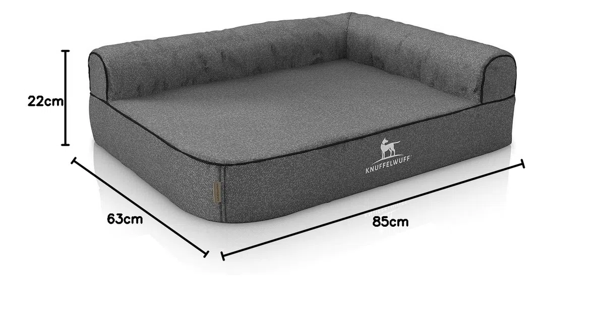 Knuffelwuff 14103-003 - Cama ortopédica para Perros, de Terciopelo, M-L, 83 x 63 cm, Respaldo Derecho, Color Gris