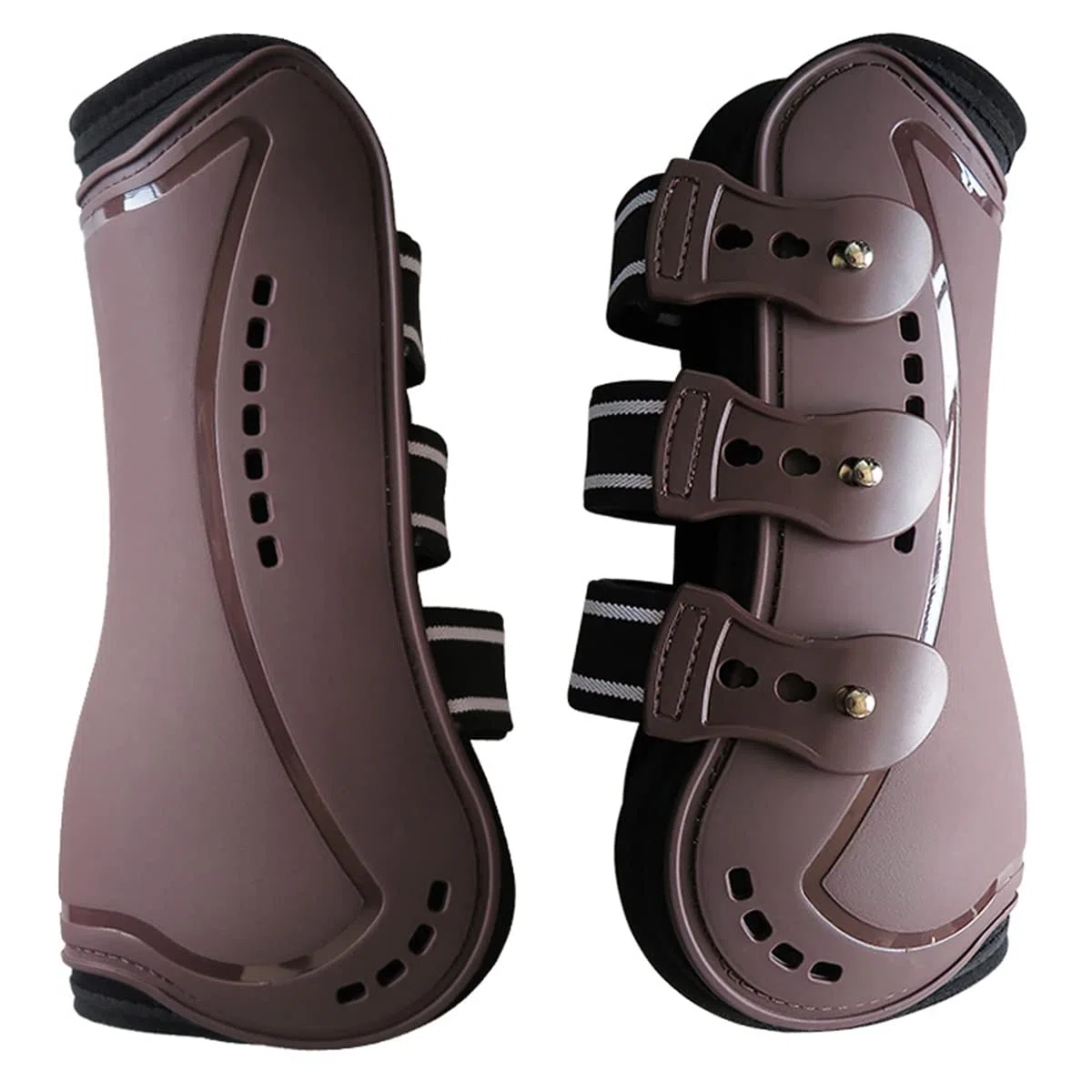Botas de caballo con frente abierto, botas deportivas con tendón de salto trasero, protección segura para las piernas, suministros clásicos equinos, juego de 4 (marrón, L)