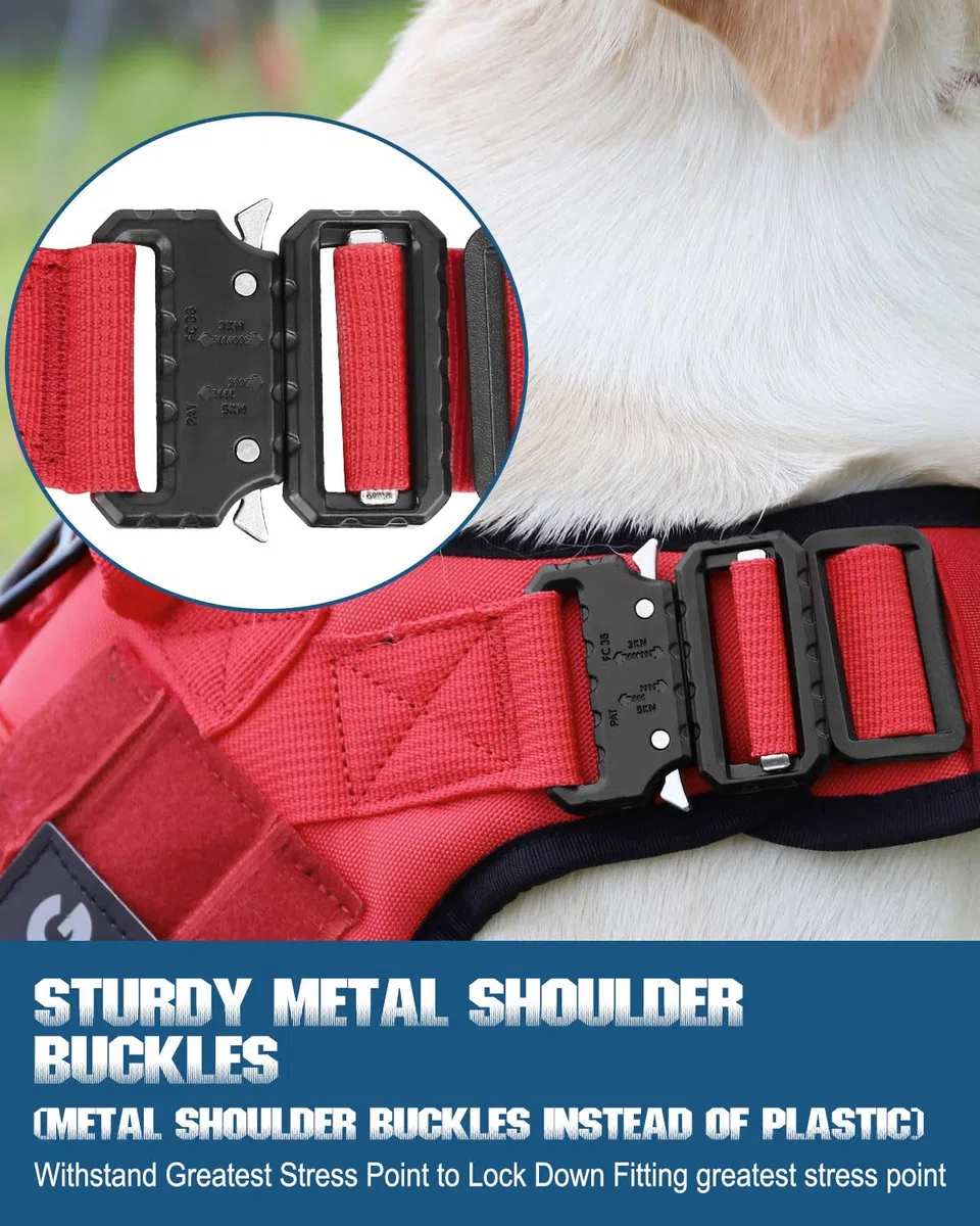 PETNANNY Chaleco táctico para perro, arnés de apoyo emocional sin tirones con parches de velcro y sistema Molle para entrenamiento y caza (rojo, XL)