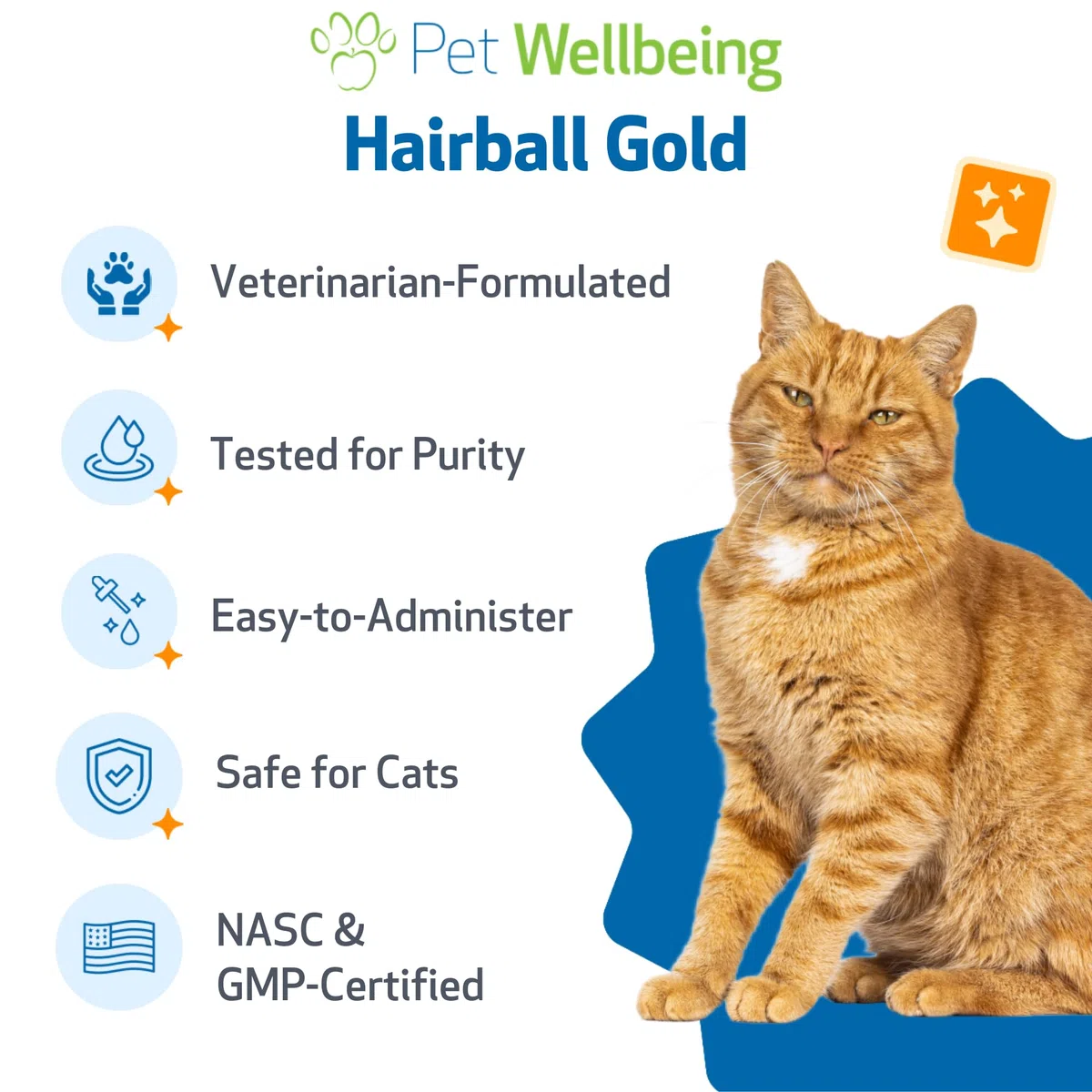 Pet Wellbeing Hairball Gold for Cats - Hairball & Digestive Support, 4 oz Item Highlight