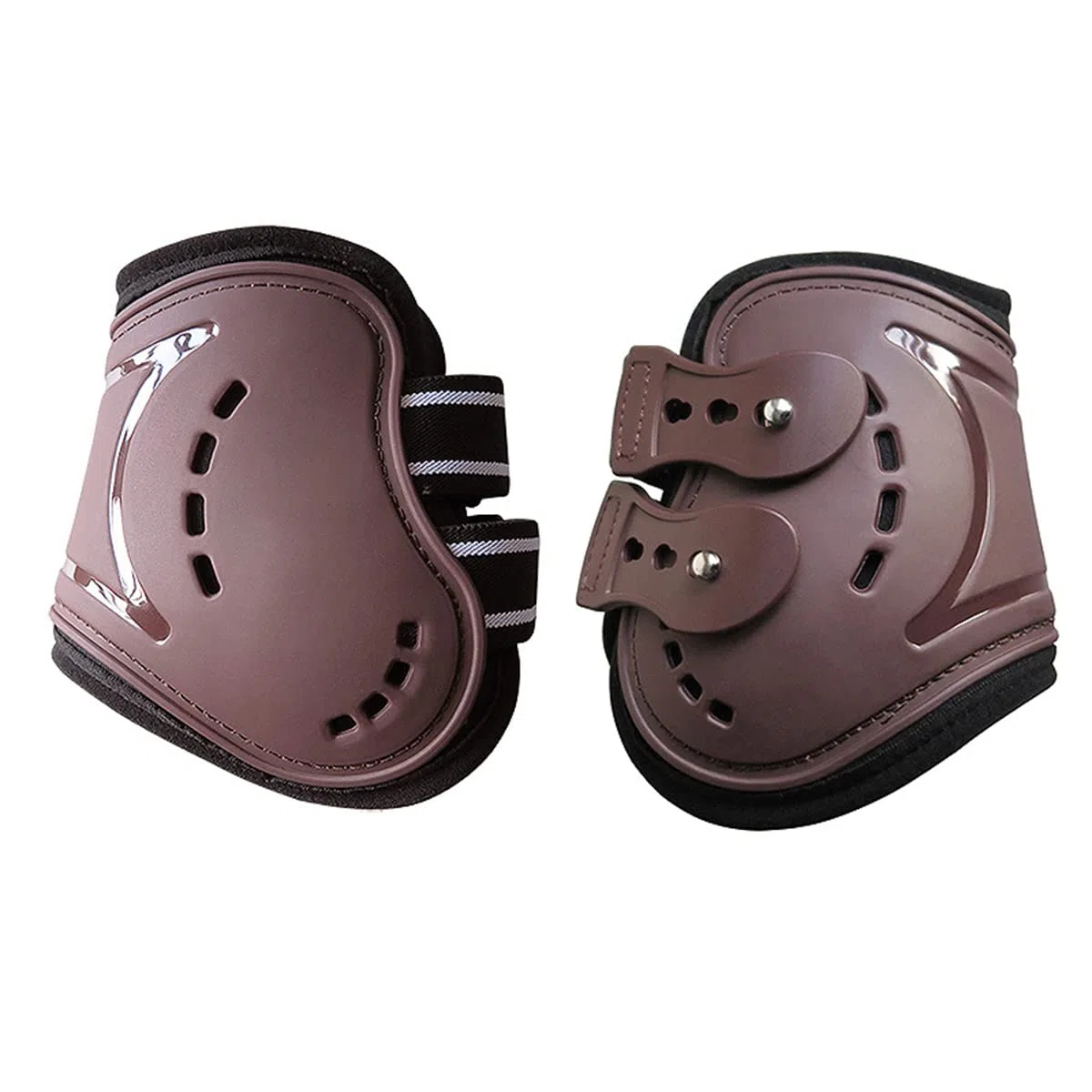 Botas de caballo con frente abierto, botas deportivas con tendón de salto trasero, protección segura para las piernas, suministros clásicos equinos, juego de 4 (marrón, L)