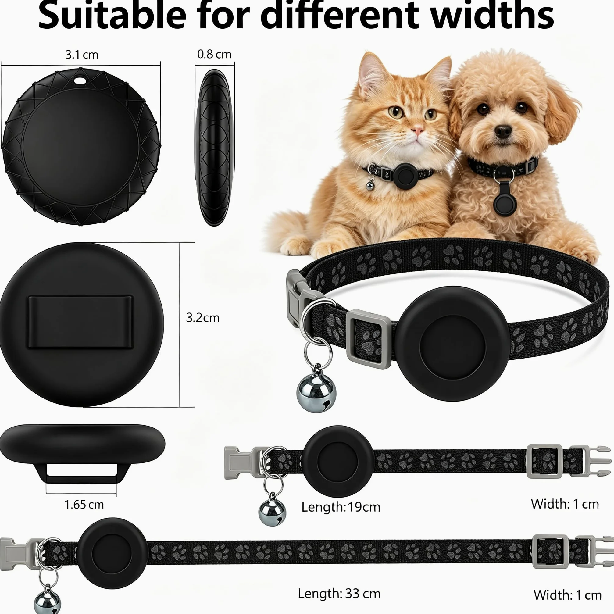 Rastreador GPS para perros y gatos (no requiere suscripción), rastreador GPS para collares de mascotas, certificado Apple MFi: funciona con iOS Find My, seguimiento global en tiempo real, impermeable