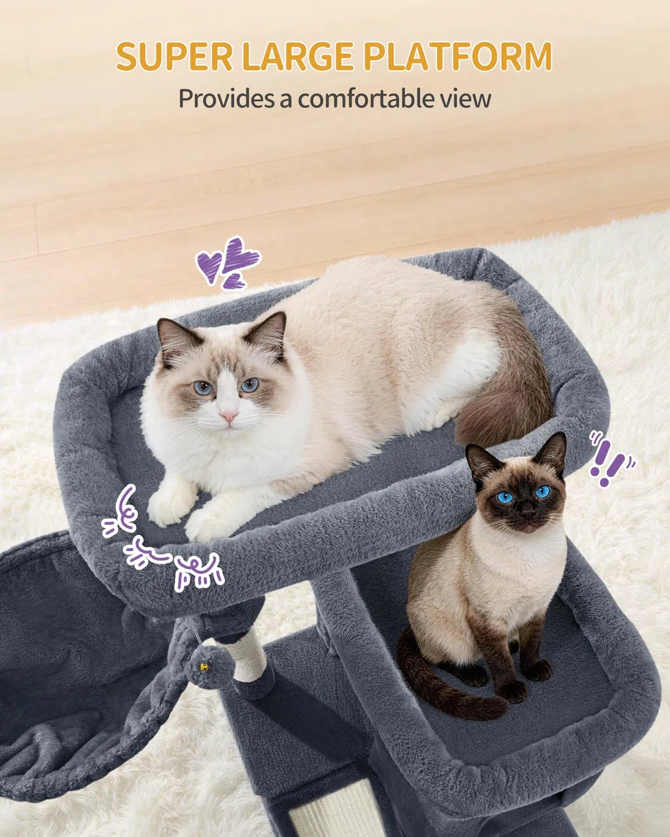 Hzuaneri Árbol para Gatos Grande, Torre para Gatos de Interior 213 cm con 2 Plataformas Grandes, 2 Cuevas, 2 Cestas, Hamaca y 5 Postes Rascadores, para Todas Las Razas, Gris Oscuro, MS21318SG