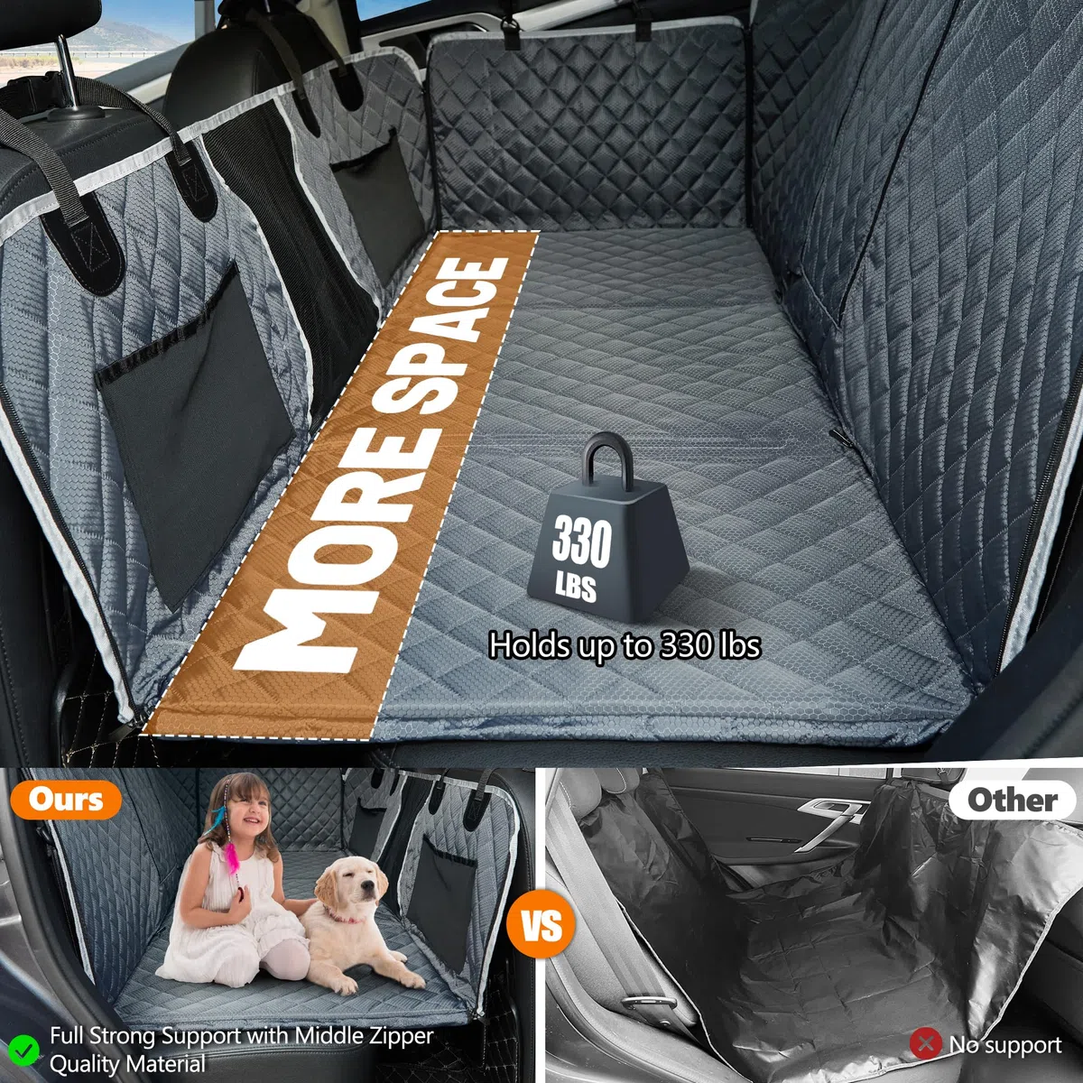 ANOSOSPECIAL Extensor de Funda de Asiento Trasero de Perro, Impermeable, Hamaca para Mascotas, Cama de Viaje, fácil de Limpiar para Coche, SUV, camión (Gris)