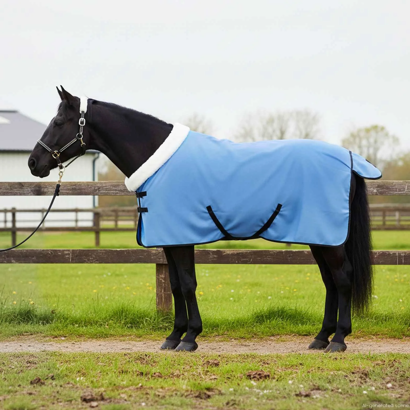 Manta para caballo Aqua de 75 cm de forro polar con funda extraíble, hebillas ajustables y diseño resistente al viento para clima frío, plegable y fácil de limpiar