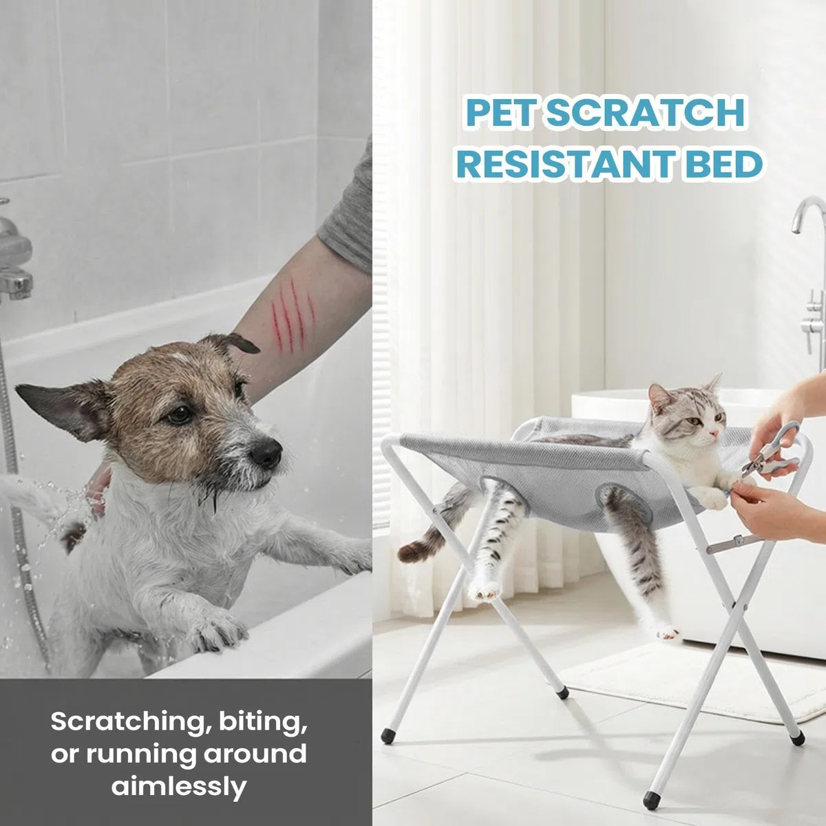 Mesa de Aseo para Perros en Casa Transpirable Con 8 Agujeros Resistente A | Hamaca de Aseo para Perros Pequeños y Gatos para Corte Limado Uñas Baño e Higiene Oídos Dientes en Cachorros