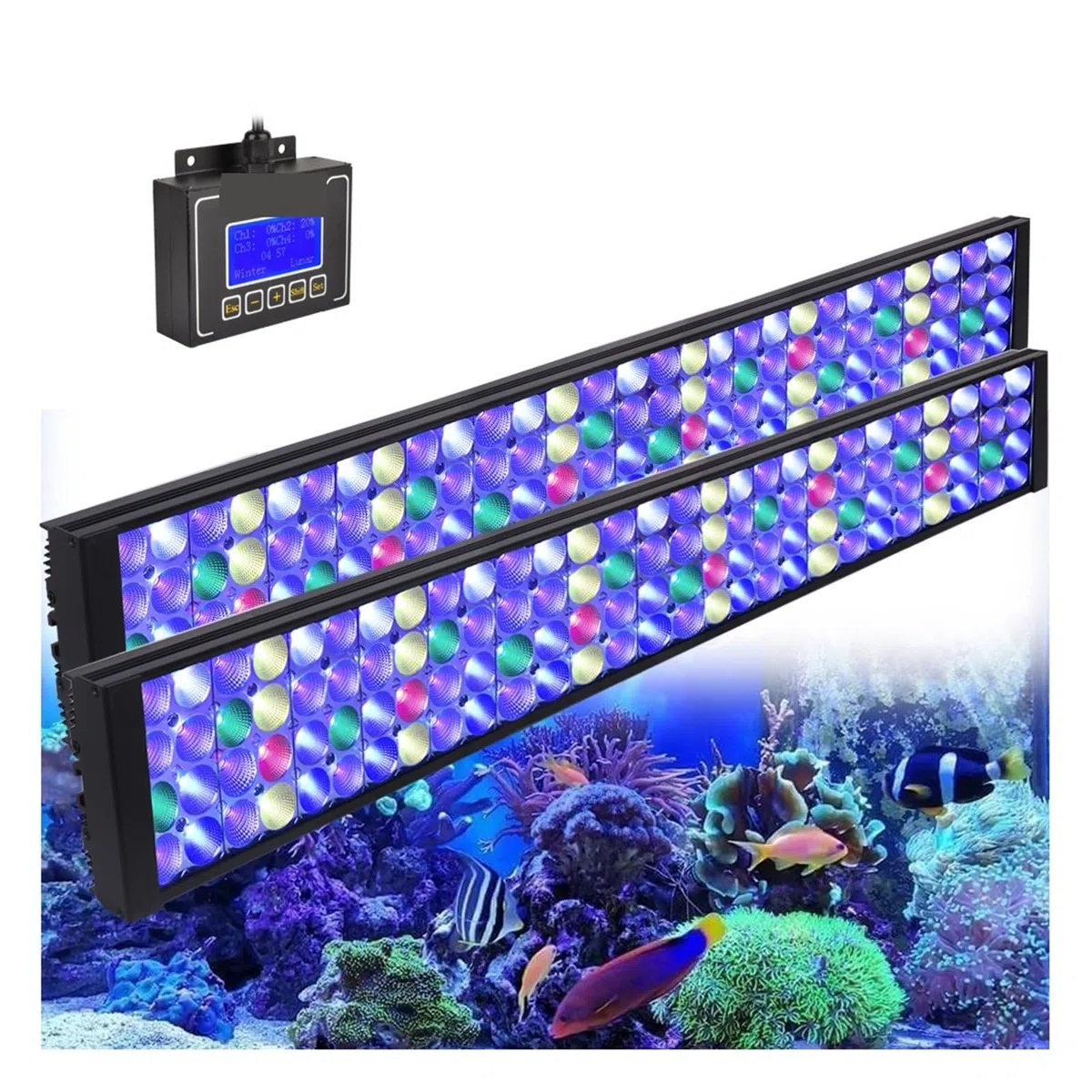 Luz del acuario, 2 uds acuario Led iluminación arrecife marino luz for agua de mar acuario arrecife Led acuario marino Coral tanque lámpara(With Arm Kit)