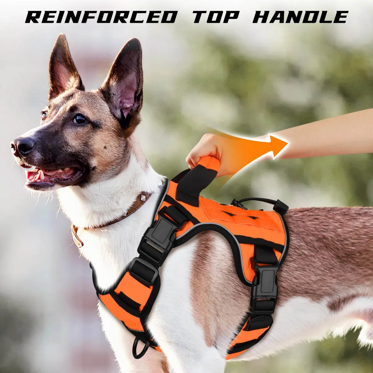 WINGOIN Arnés táctico naranja para perros pequeños, arnés para perro sin tirones | Chaleco militar K9 resistente con asa, reflectante ajustable, para mascotas, para caminar, entrenar y correr