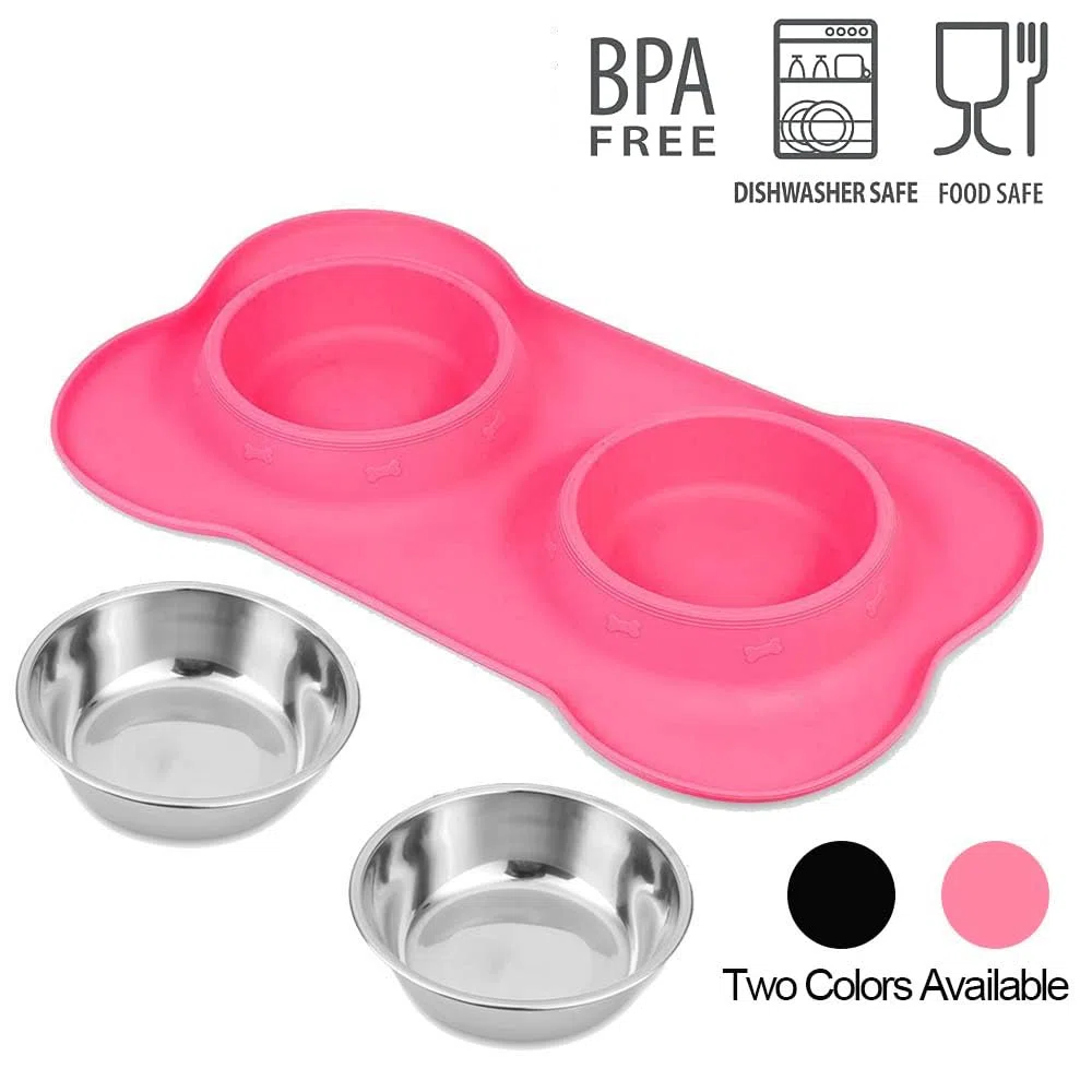 AsFrost Cuencos de Comida para Perros de Acero Inoxidable y Cuencos de Agua para Perros con antiderrames y Antideslizante, comedero con Alfombrilla para Perros y Gatos