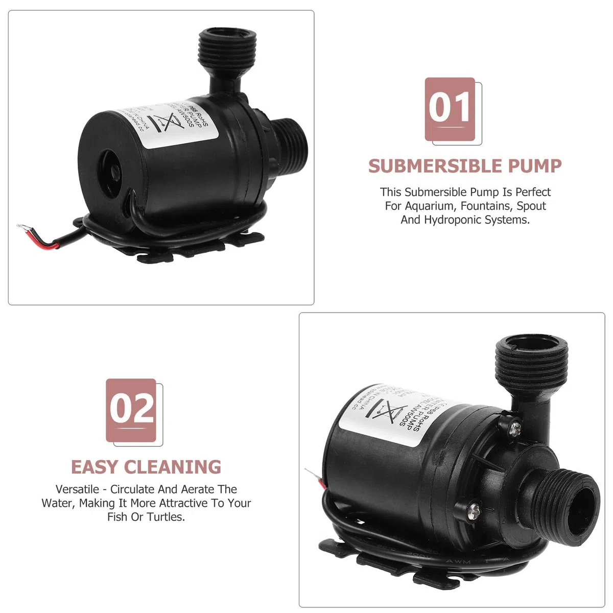 Gatuida Bomba de Agua Sumergible sin Escobillas de 12 V Dc, 800 L/h, Plástico Negro, Instalación Sumergible, para Acuarios y Peceras, Paquete de 2 Piezas