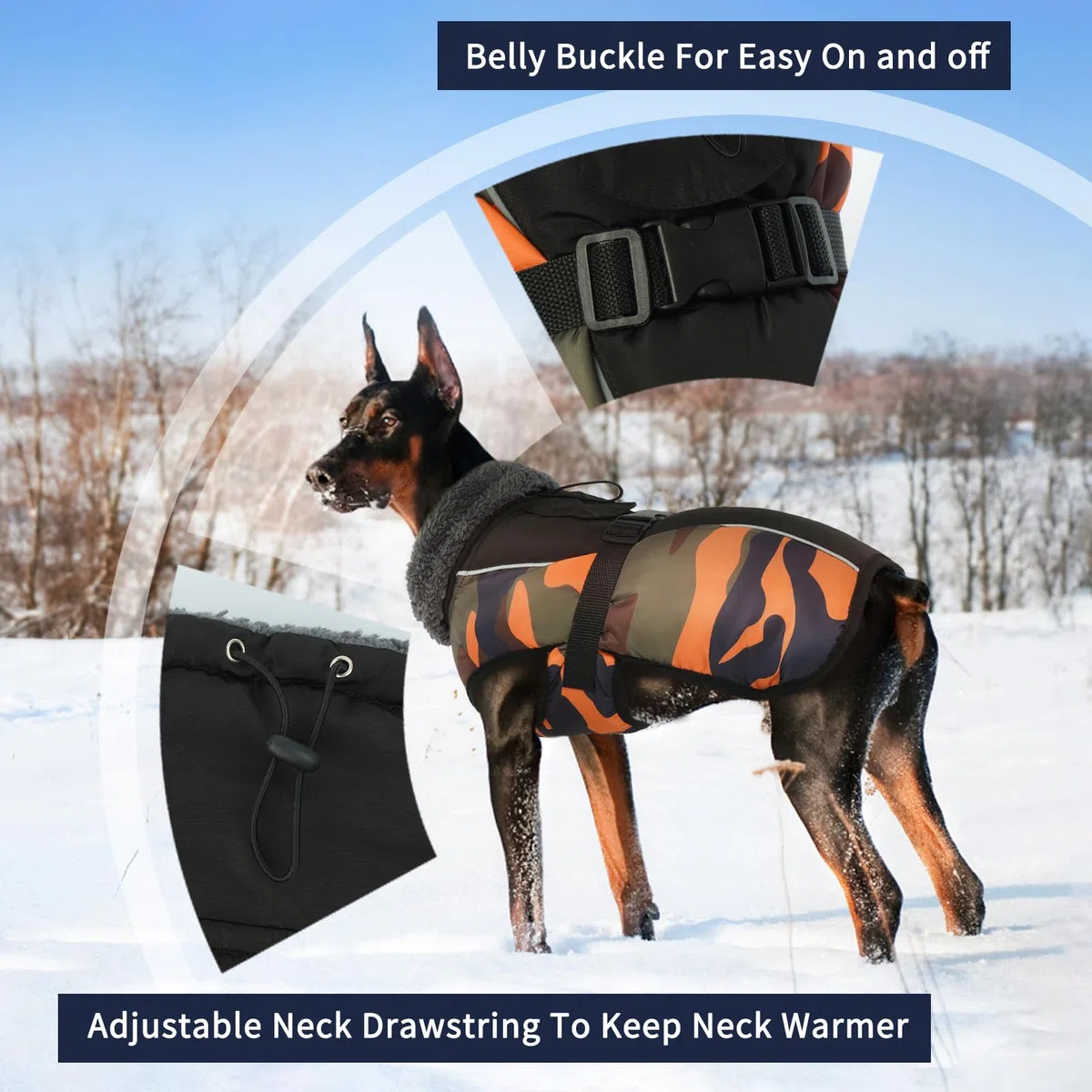 IECOii Abrigo extra cálido para perro, reflectante, ajustable, abrigo de invierno para perro con hebilla, chaqueta de forro polar con cuello alto para clima frío, abrigo de invierno suave para perros