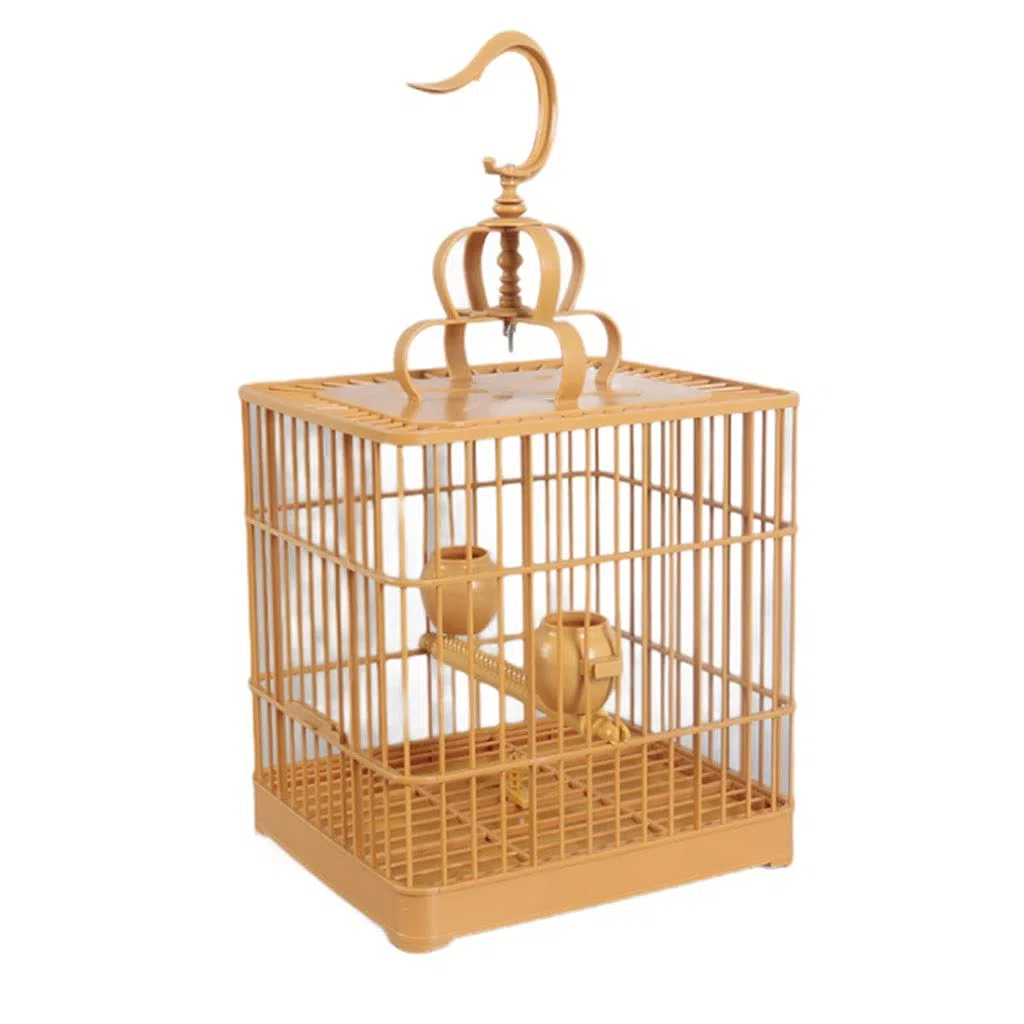 Jaula De Vuelo para Pájaros Cuadrada De Plástico para Bañarse, para Pinzones, Minás, Loros, Jaula Colgante Portátil con Varilla De Soporte Y Comedero.(A)