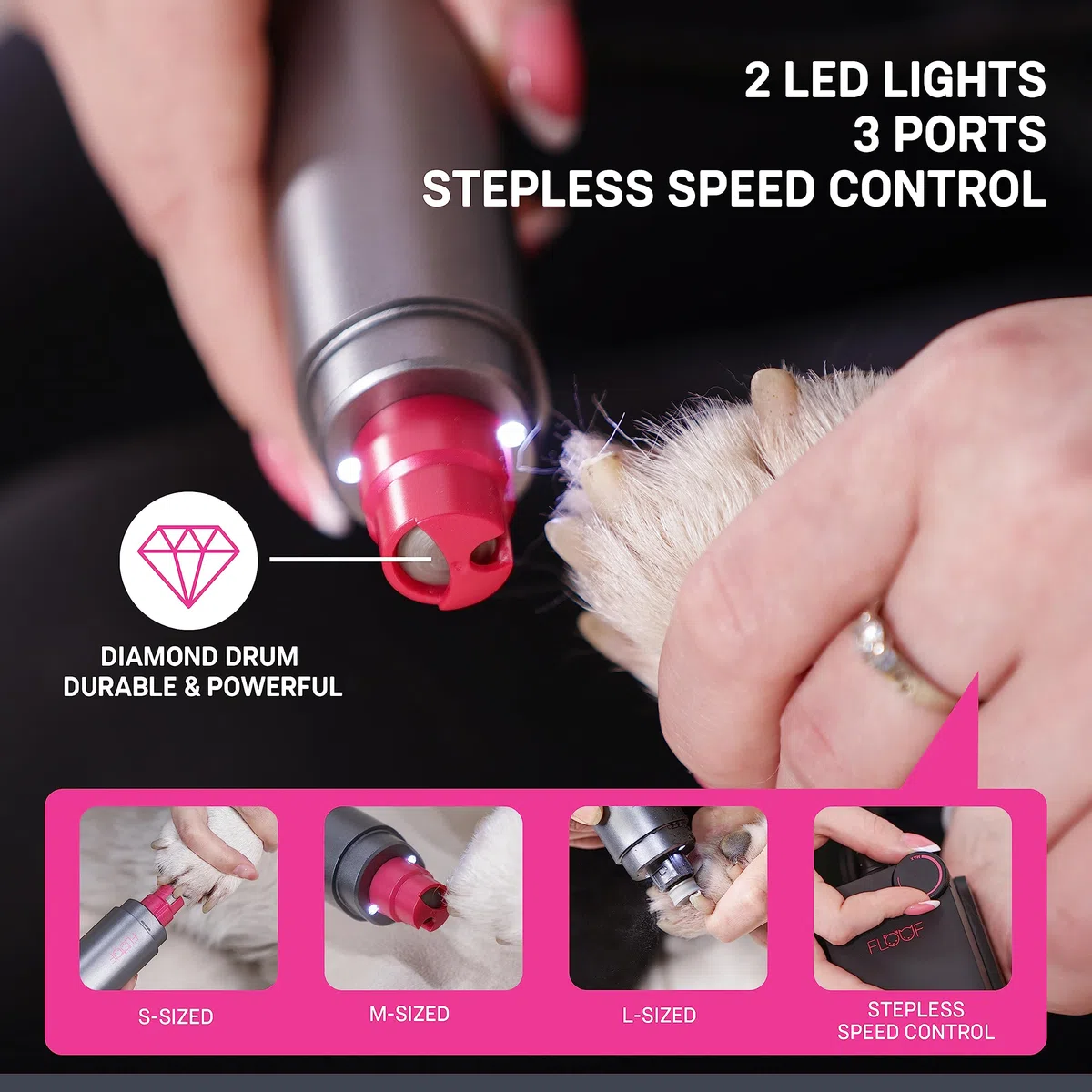 FLOOF Cortaúñas para perros para aseo y amoladora de uñas para perros, kit profesional de aseo para perros para experiencia similar a un salón, libertad Powershare de 20 V, sistema portátil de aseo