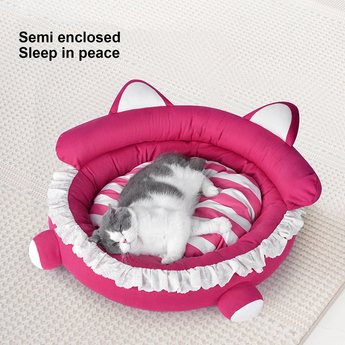 Fockety Cama para Perros Pequeños, Linda Forma 3D Colchón para Perros con Cama para Mascotas con Almohada de Cuello Elevado, Cómodo y Suave Cama Redonda para Mascotas con Juguetes para (M)