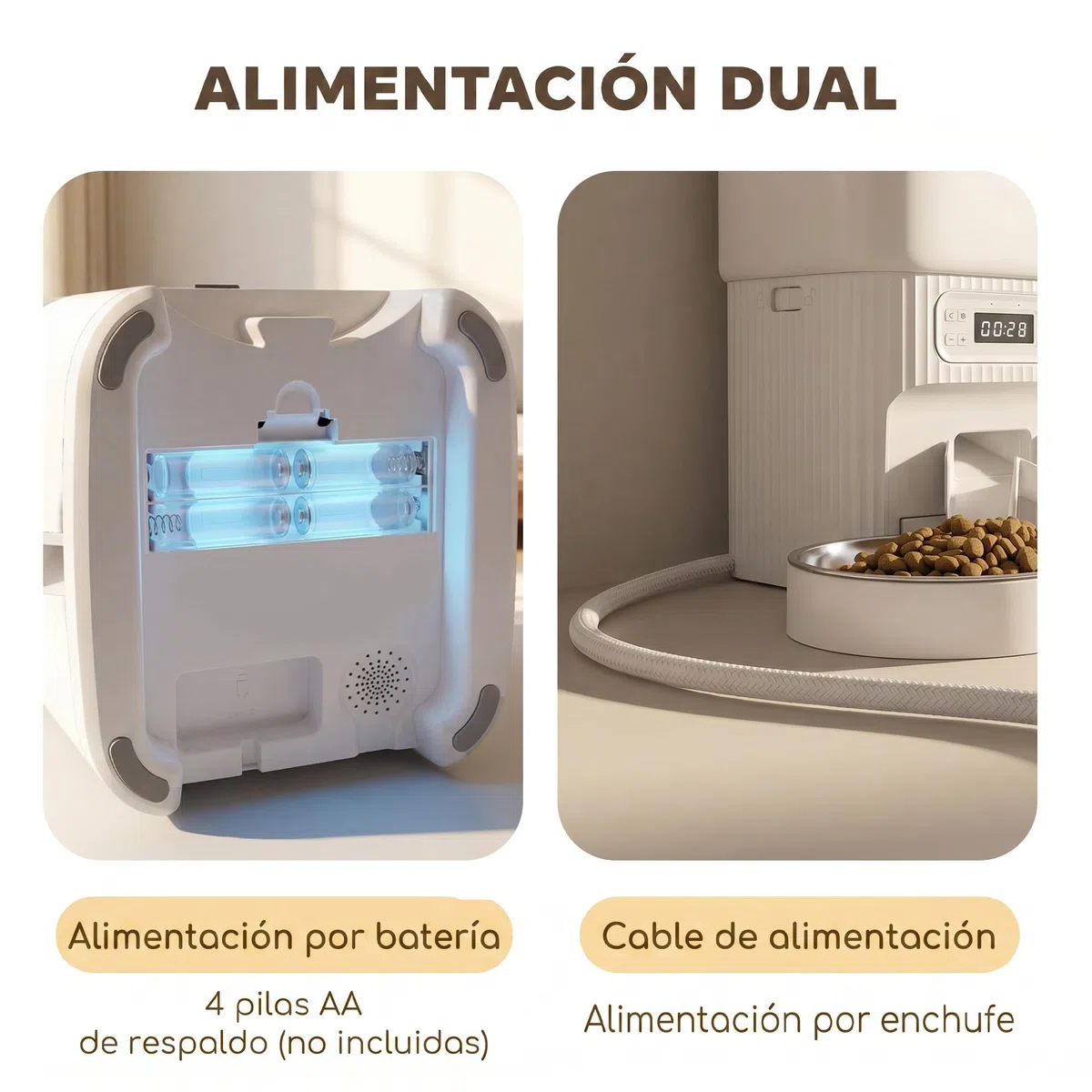 PawHut Comedero Gato Automático 4L para Gatos/Perros Antiatascos Blanco