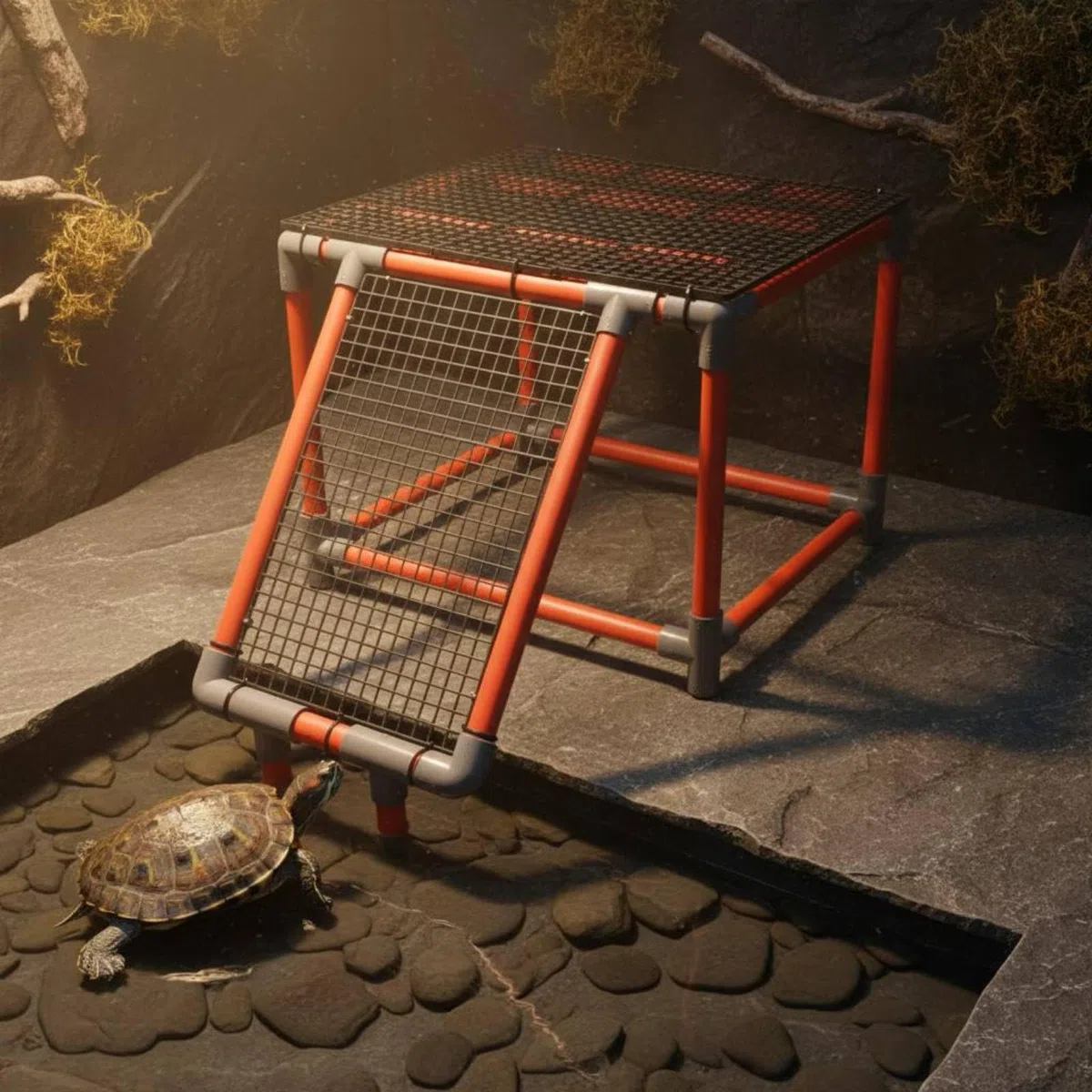 para Reptiles Base de Estante Elevado Superficie de PVC Marco de Plástico Conveniente para Acuarios de Tortugas Hogares de Reptiles Ambientes Controlados y de Sol, Gris, 40 32 40 Cm