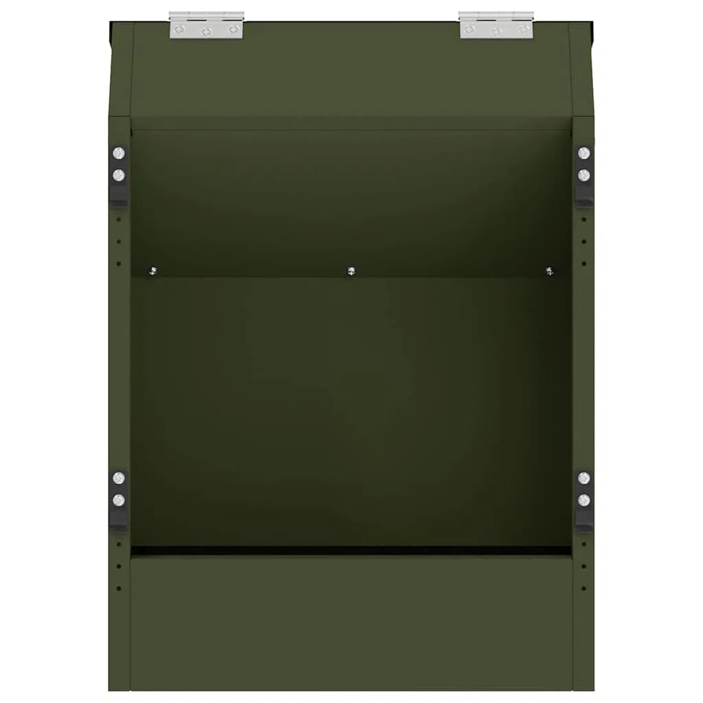 Comedero para conejos verde oliva de acero laminado en frío, 33,5 x 25,5 x 45,5 cm, resistente a la intemperie, con clips y agujeros para interior y exterior, capacidad de 3 kg, estable y fácil