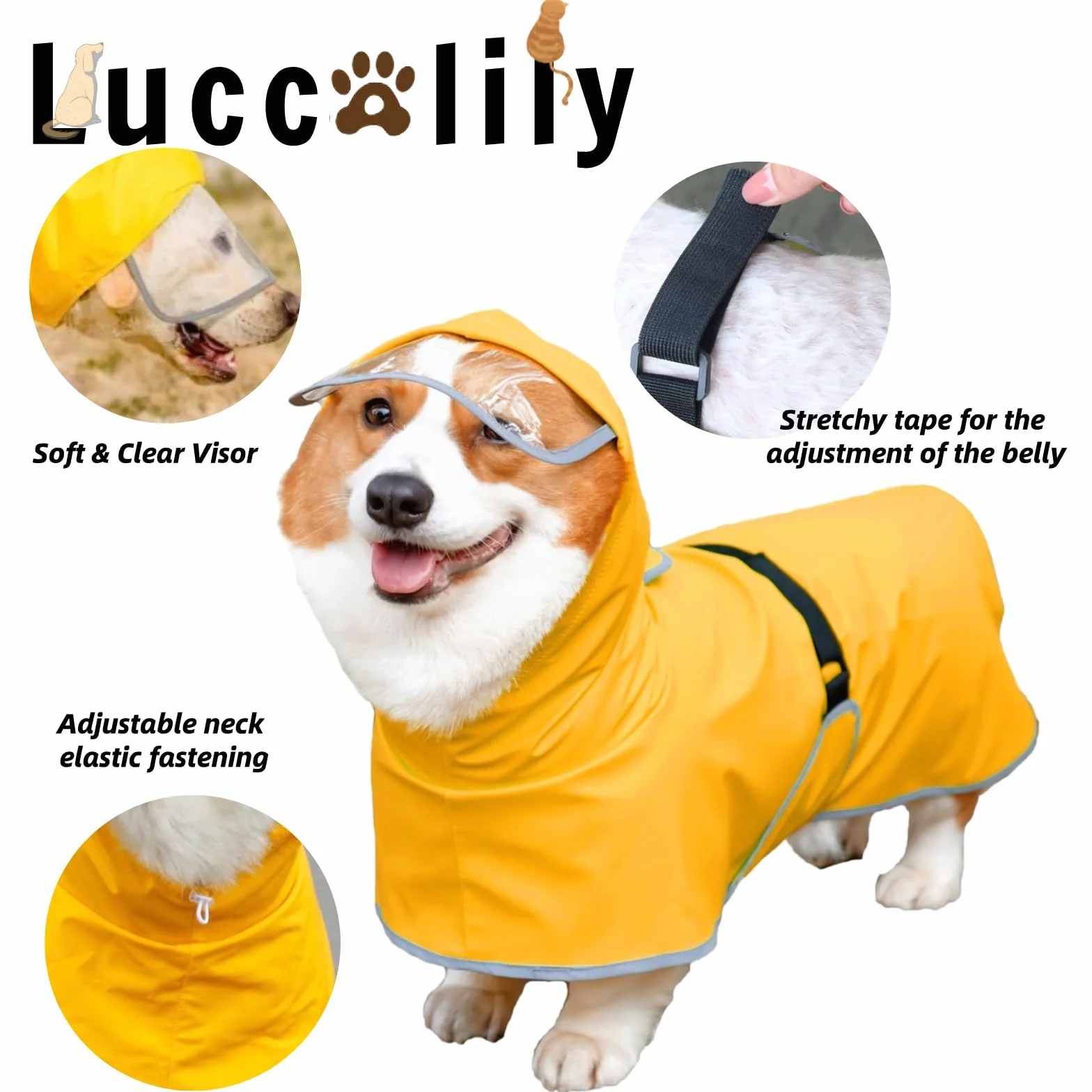 Chubasquero para Perro con Correa para el Vientre y Orificio de Correa, Ajustable, Tira Reflectante, Impermeable, Ligera, con Bolsa de Almacenamiento