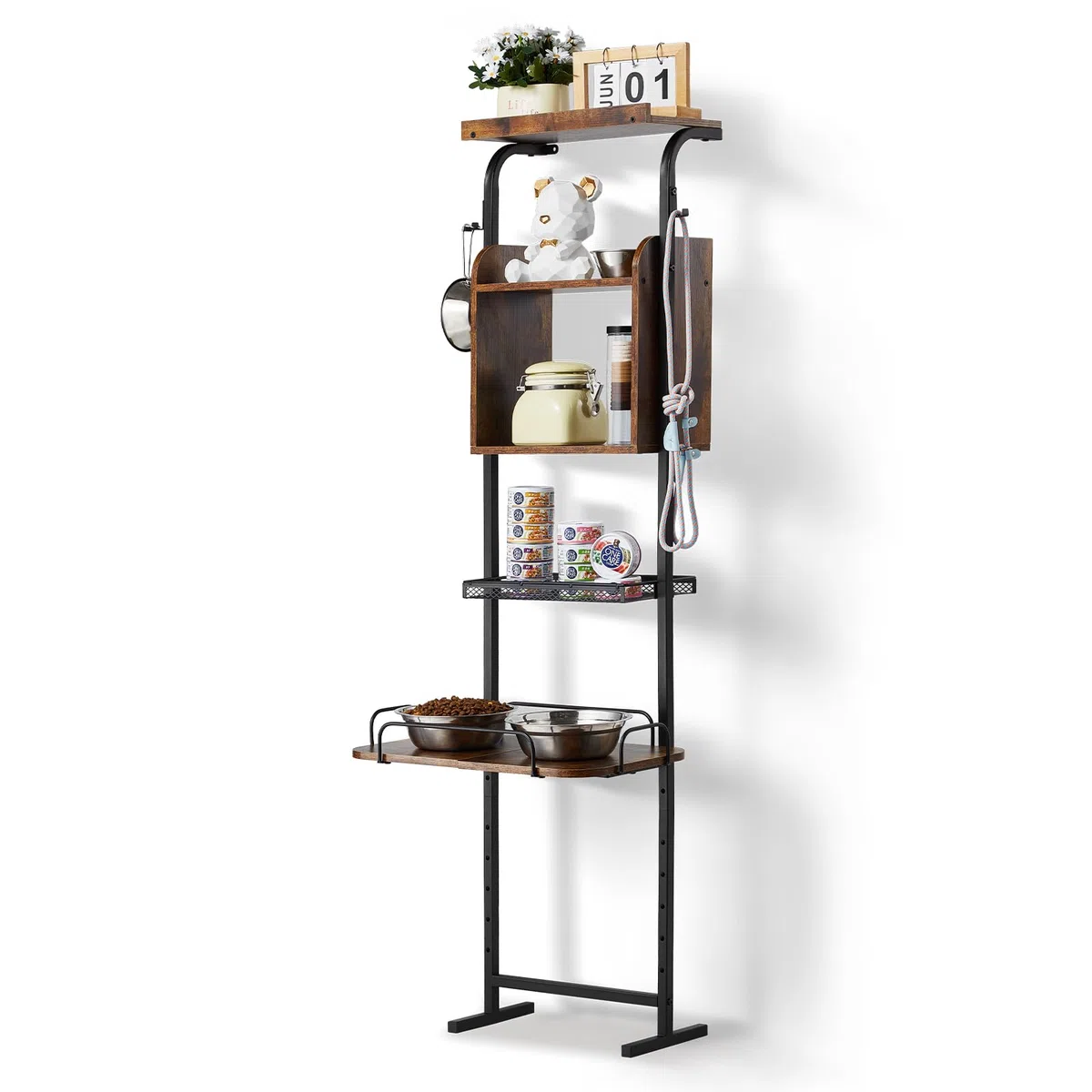 VEVOR Estación de Alimentación 50x19,8x145 cm Comedero Elevado para Perros Soporte para Comederos para Perros Ajustable en Altura Cuenco Elevado Barra para Perros Grandes, Medianos, Pequeños