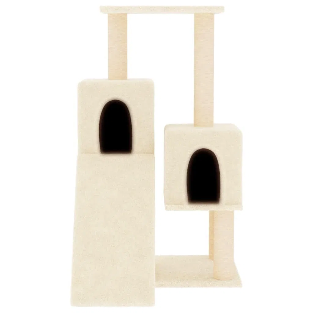 Rascador para gatos, rascador, árbol de escalada con tronco de sisal, plataforma, superficie de descanso, cueva y hamaca, crema, 61 x 55 x 82 cm, para escalada, rascar, descansar