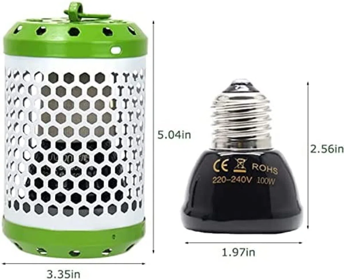 Bombilla de lámpara de Calor Ajustable de 100W, Calentador de lámpara de calefacción para Reptiles, Calentador de pájaros con Pantalla antiescaldaduras y línea antimordidas