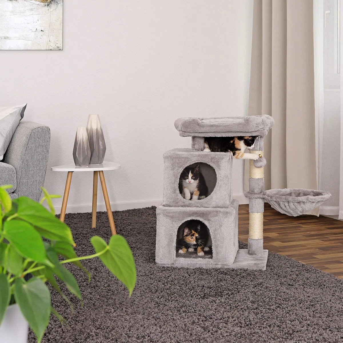 lionto Árbol rascador para Gatos Altura 70 cm, Gris Claro