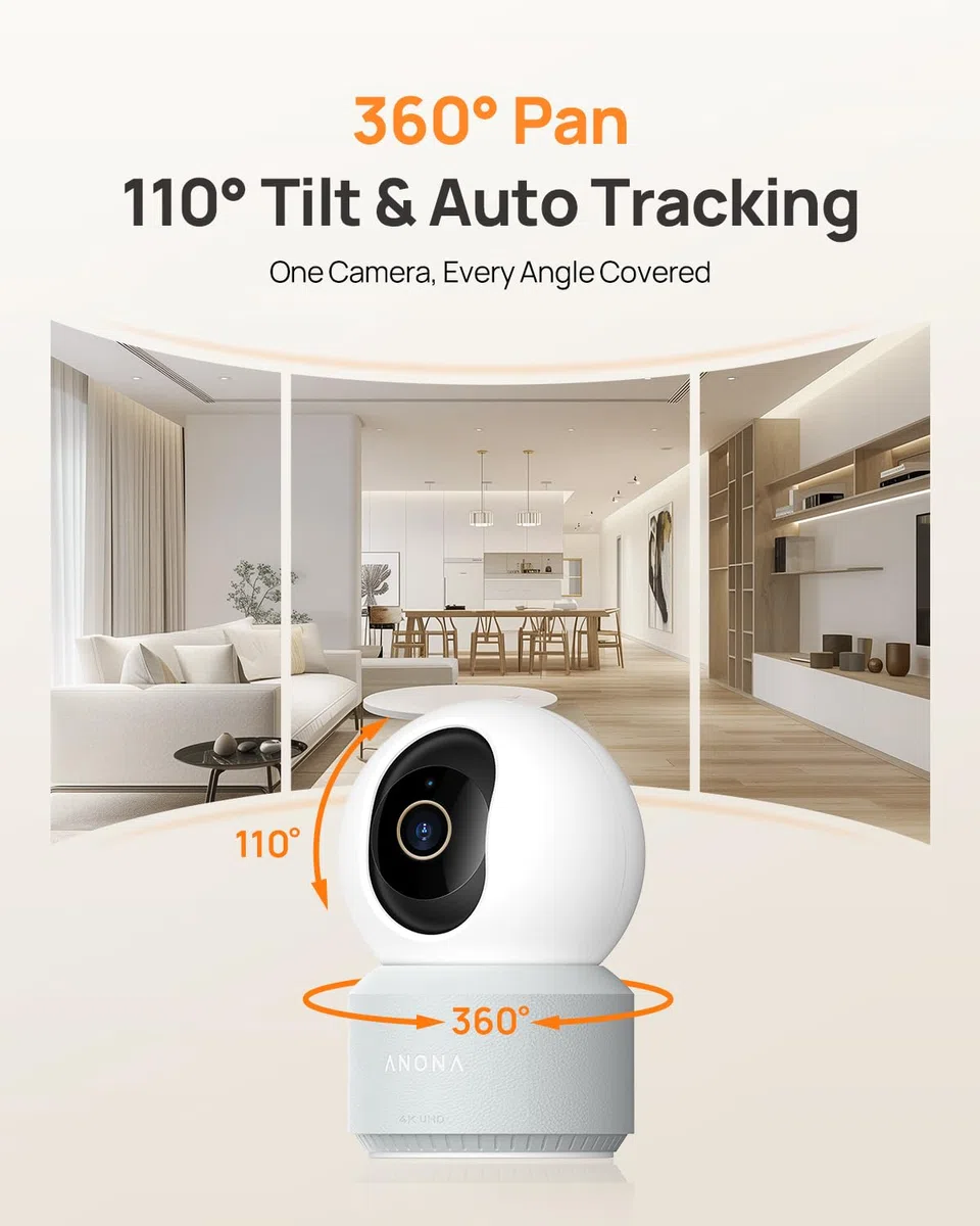 Anona Cámara 4K UHD para interiores con tarjeta SD de 64 GB, cámara de seguridad para mascotas/perros/bebés con aplicación de teléfono, giro panorámico de 360°, Wi-Fi 6 de 2.4G/5G, seguimiento