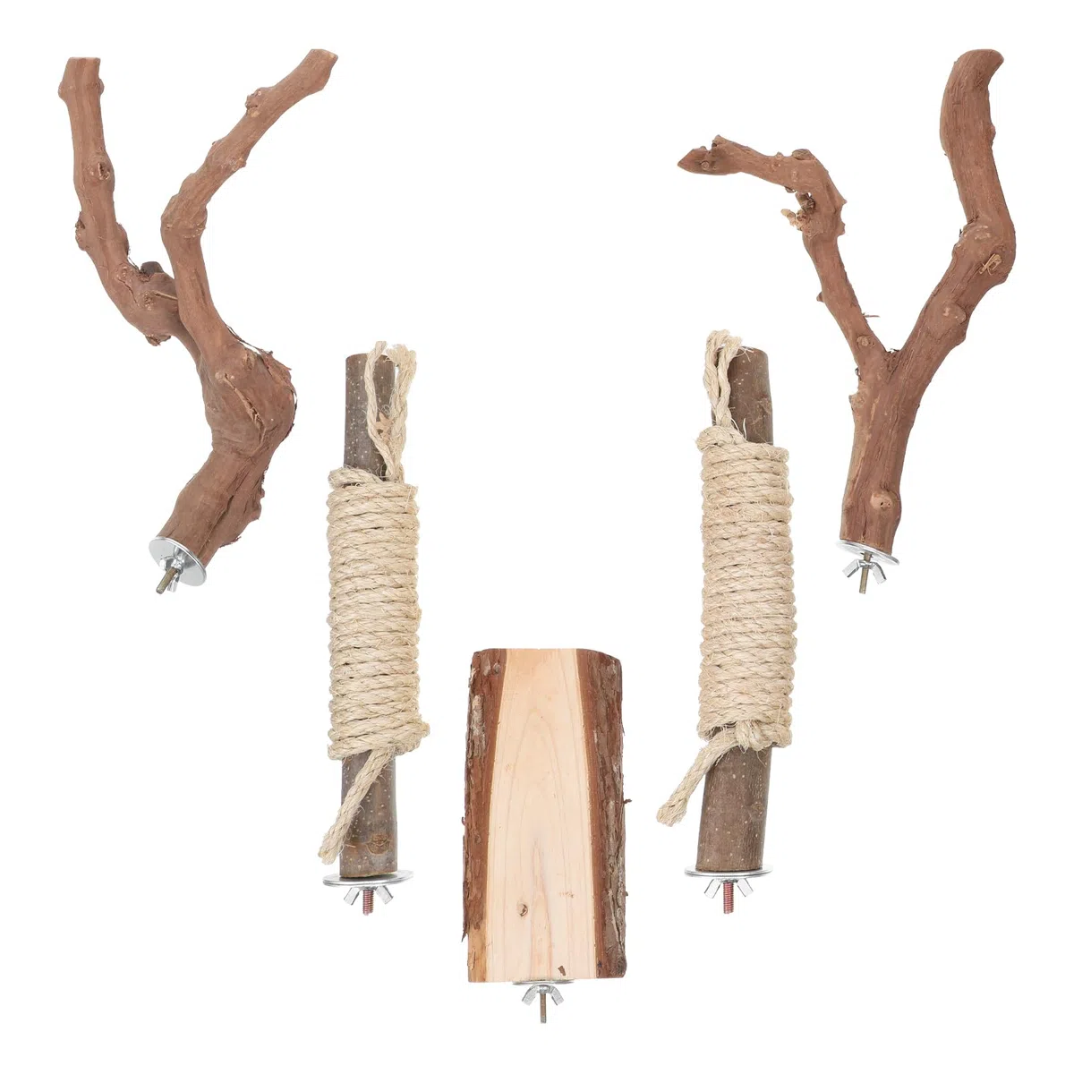 Perchas de Madera Natural y para Trepar y Uñas Juego de 5 para Loros Grandes con Cuerda, Soporte para Jaulas
