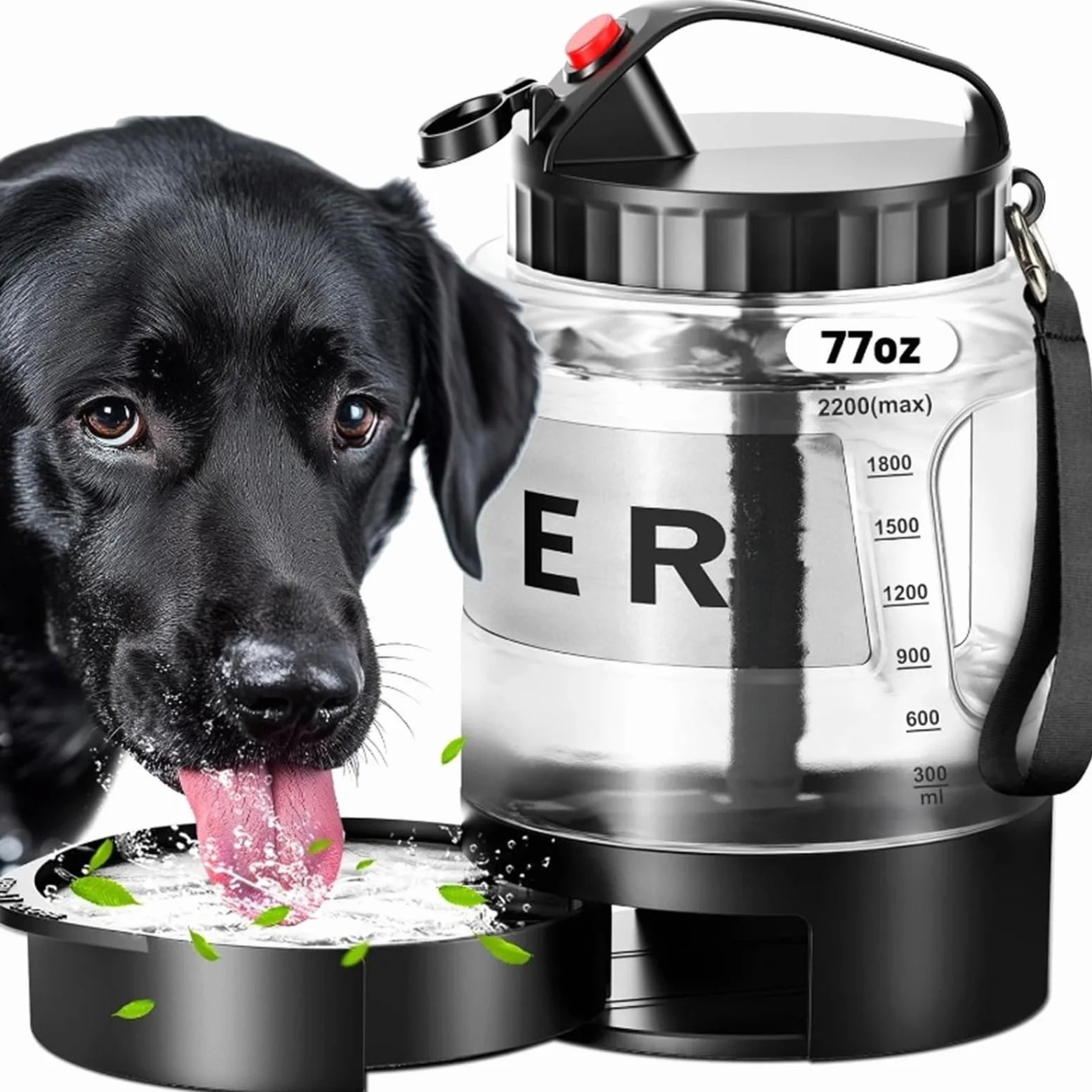 Botella de Agua para Perros 2200ml Mascotas Antifugas Material Alimentario Sin BPA para Exterior Senderismo Viaje(Black)