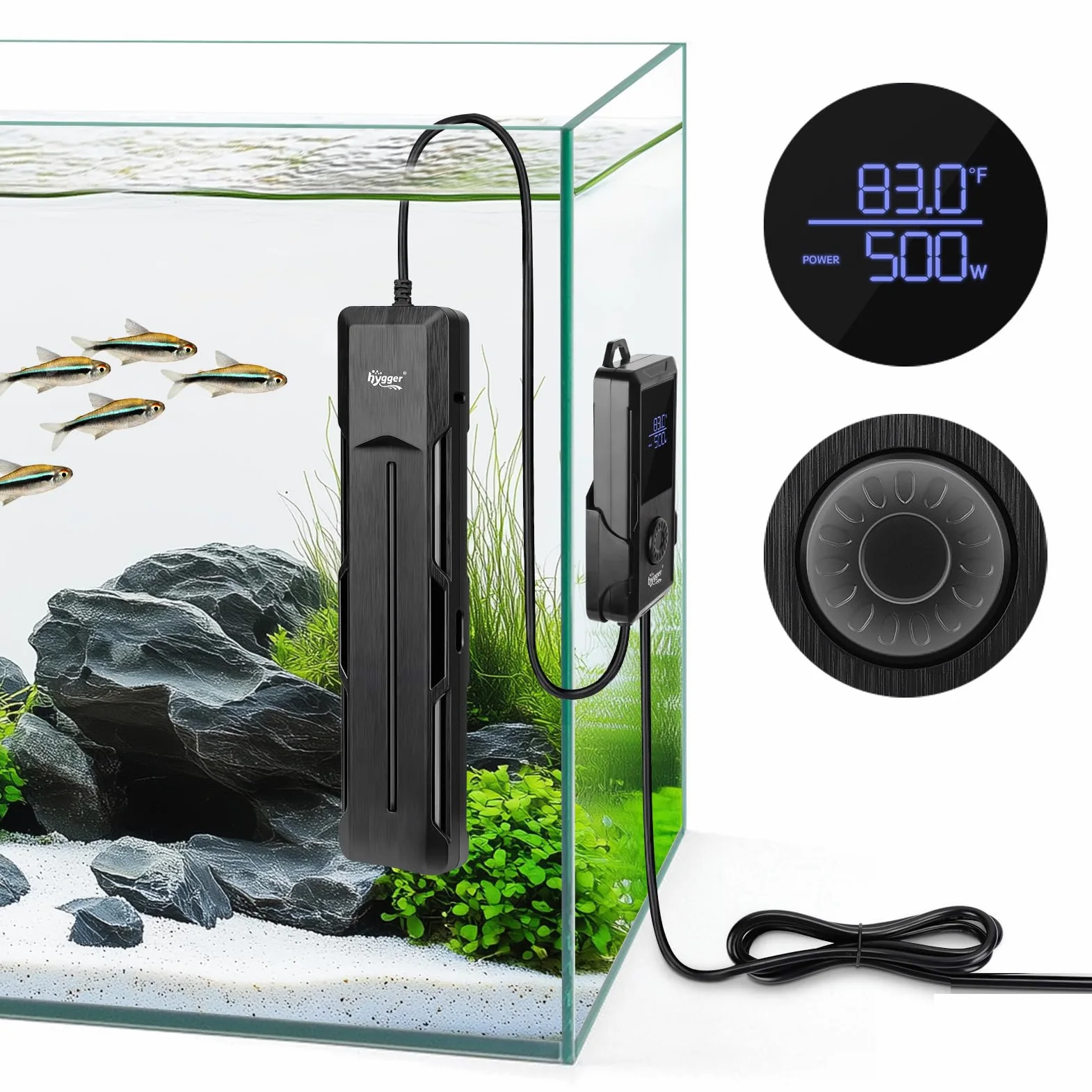 Hygger - Calefacción para acuario (800 W, calefacción sumergible, para acuario, temperatura ajustable, con controlador de pantalla digital, LED, 800 W)