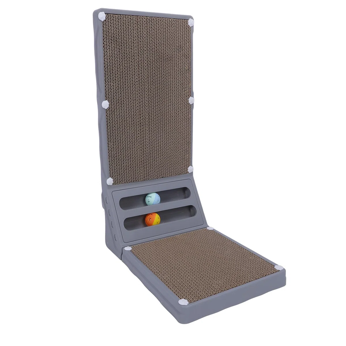 Rascador Vertical de cartón en Forma de L, 23.62 Pulgadas, con Bolas de Hierba gatera incorporadas, rascador de cartón con Bola para Gatos de Interior, tamaño Grande (Grey)