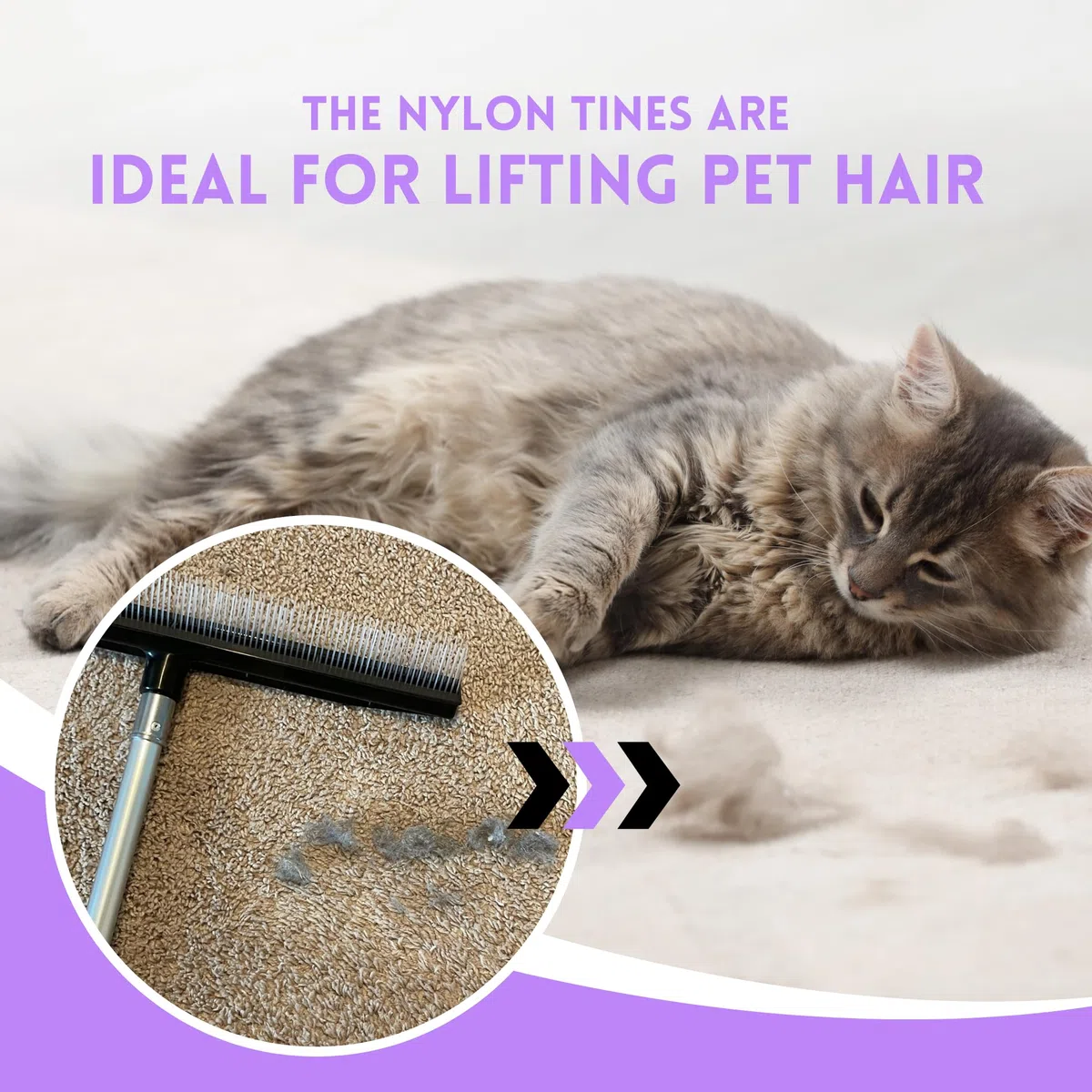Room Groom - Rastrillo y Peluquero de Pet con Mango telescópico Ajustable de 54 Pulgadas, diseño portátil, Cepillo de Alfombra Ideal para Pelo de Animales, alfombras refrescantes, alfombras y césped
