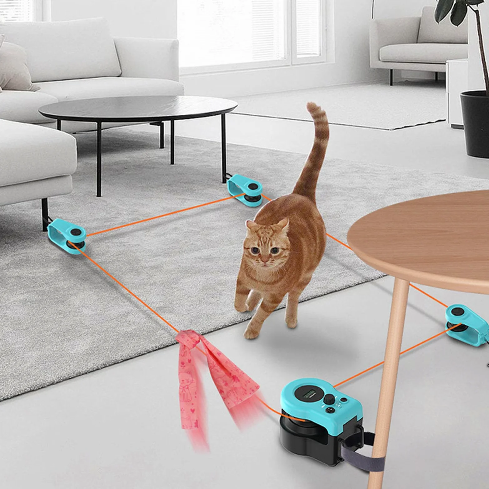 Jiawu Juguete Eléctrico para Gatos con Control Remoto, Sonido Atractivo y Diseño de Plumas para Jugar en Interiores