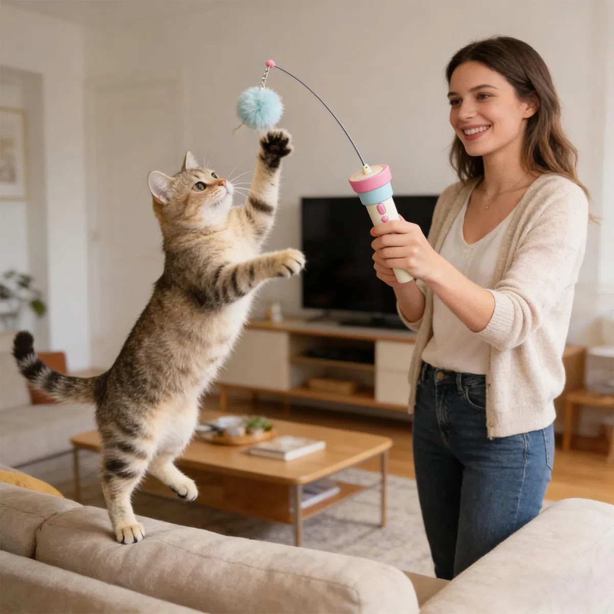 Pelota automática compacta y ligera para gatos, fácil de instalar en cualquier lugar en interiores, proporcionando diversión y compacta