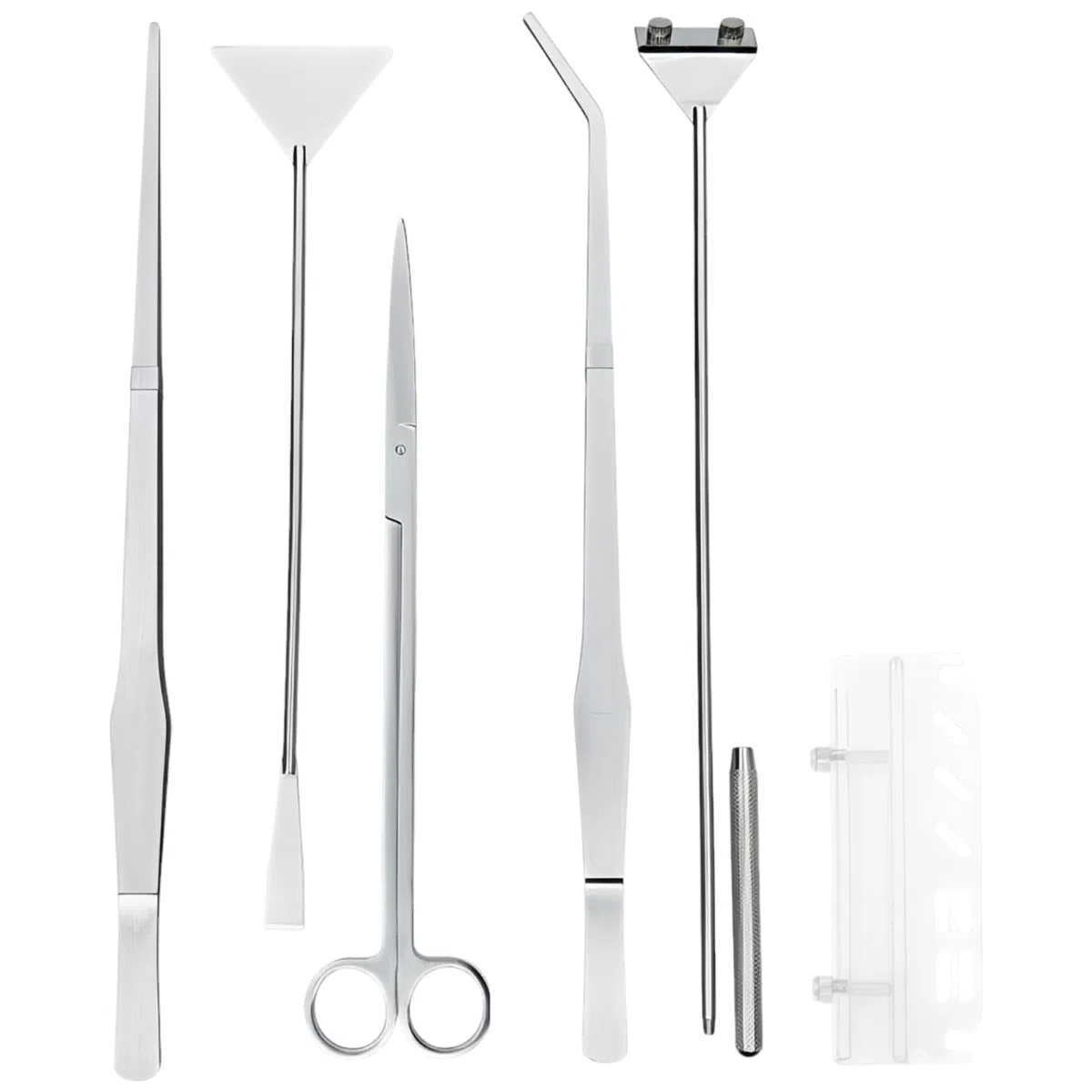 Generisch Aquascaping Tools - Juego de 6 herramientas para el cuidado de plantas de acuario de acero inoxidable, con limpiador de algas, pinzas de 38 cm, tijeras de 30 cm, espátula de arena de 32 cm y