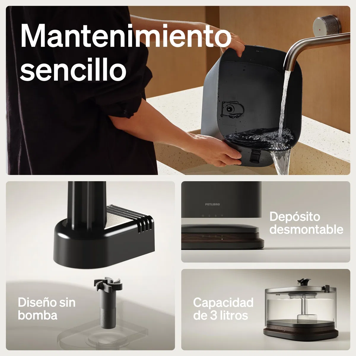PETLIBRO Dockstream 2 Fuente Agua Gatos, Bebedero Automático App WiFi, 23dB Silencioso, Fácil Limpieza, 3L Acero Inoxidable, sin BPA — Batería 5000mAh Inalámbrico, Negro