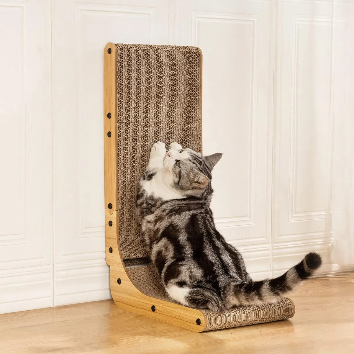 Rascador de gato en forma de L, Poils Bebe Rascador de gato para gatos de interior, protección de muebles, almohadilla de arañazos para gatos, cartón para gatos con juguete de bola, zacate gatera, 26