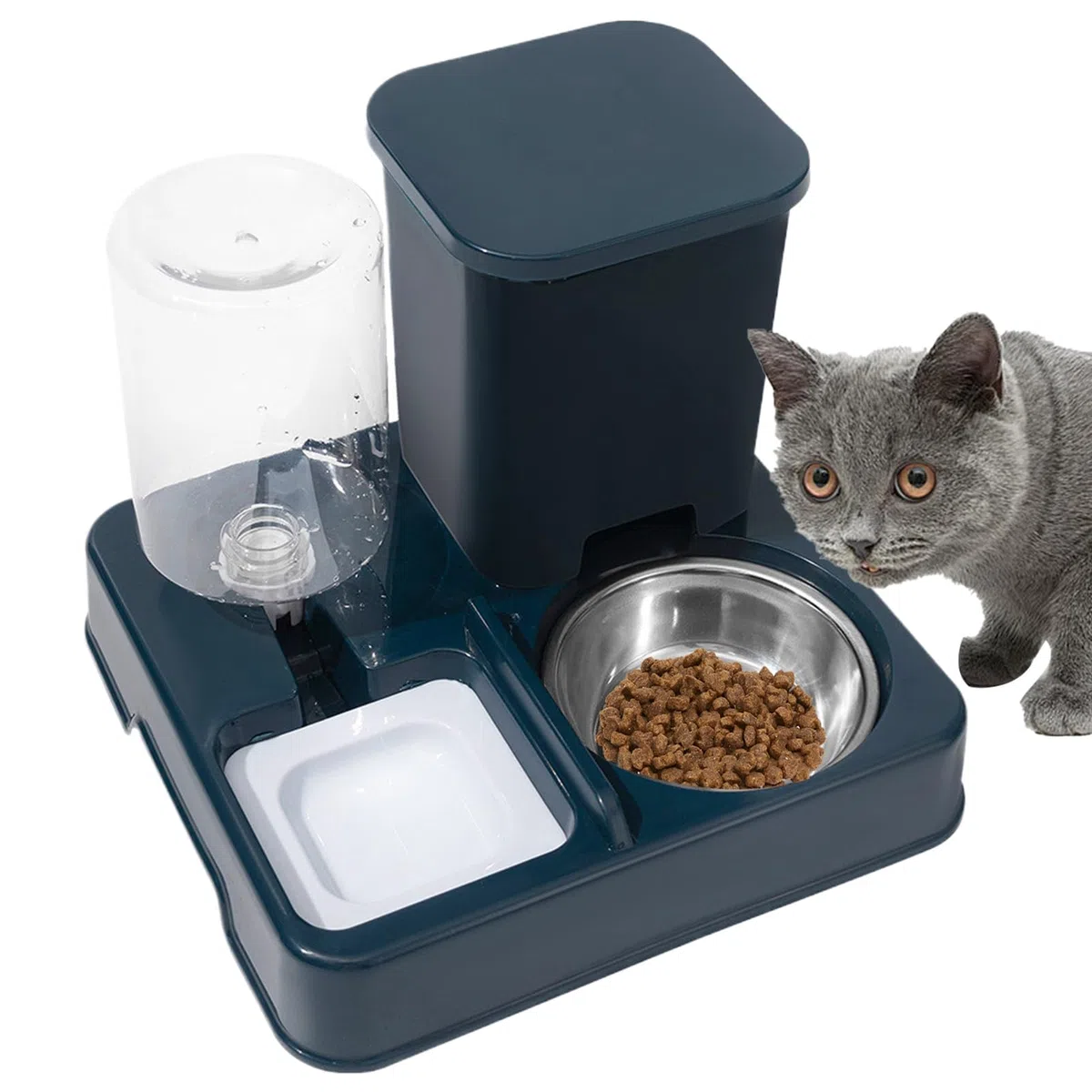 Comedero automático para Mascotas Comedero y Bebedero for Gatos, 2 en 1, Antideslizante, automático.(Blue)