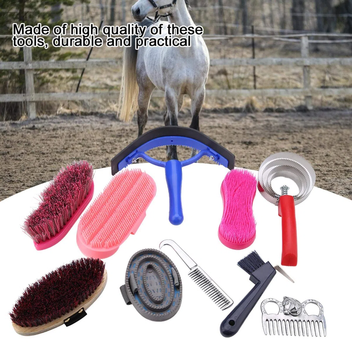 Juego de Herramientas de Limpieza para Caballos, Suministros de Tachuelas para Caballos, Cepillo Equestrain, cepillos para Caballos, Cepillo para el Cuidado del Caballo, Juego de cepillos