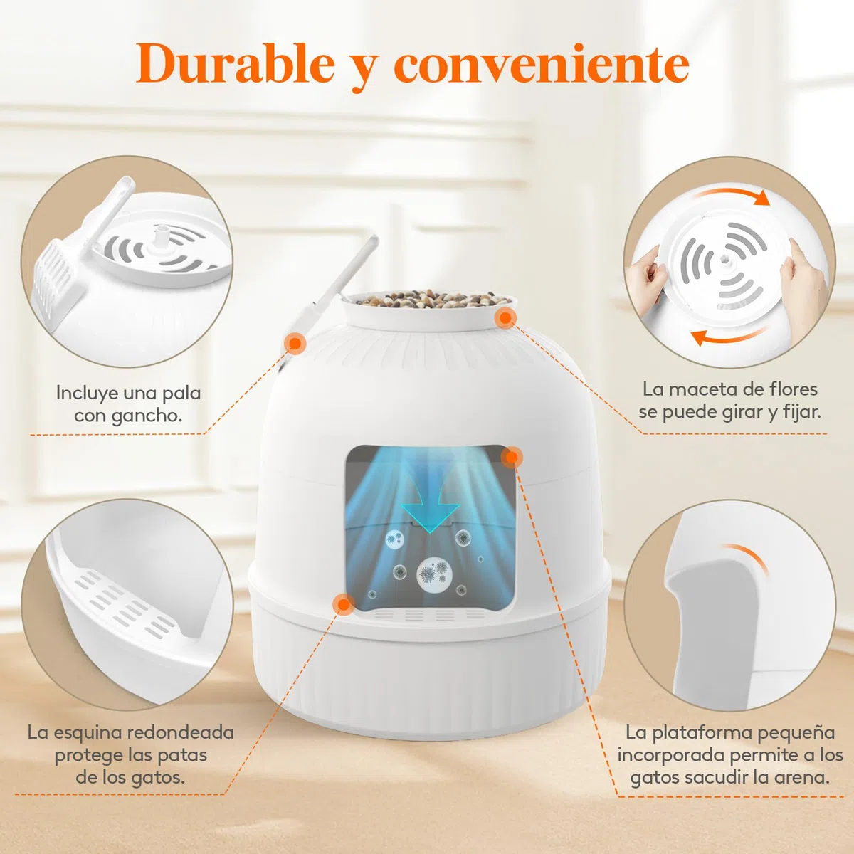 Lifewit Arenero Gato con Desodorizante y Filtro de Carbón, Arenero Maceta para Sala de Estar, Dormitorio, Esquinas, Cagadero Gatos Cerrado con Planta Artificial, Pala, 48 x 120 cm, Blanco