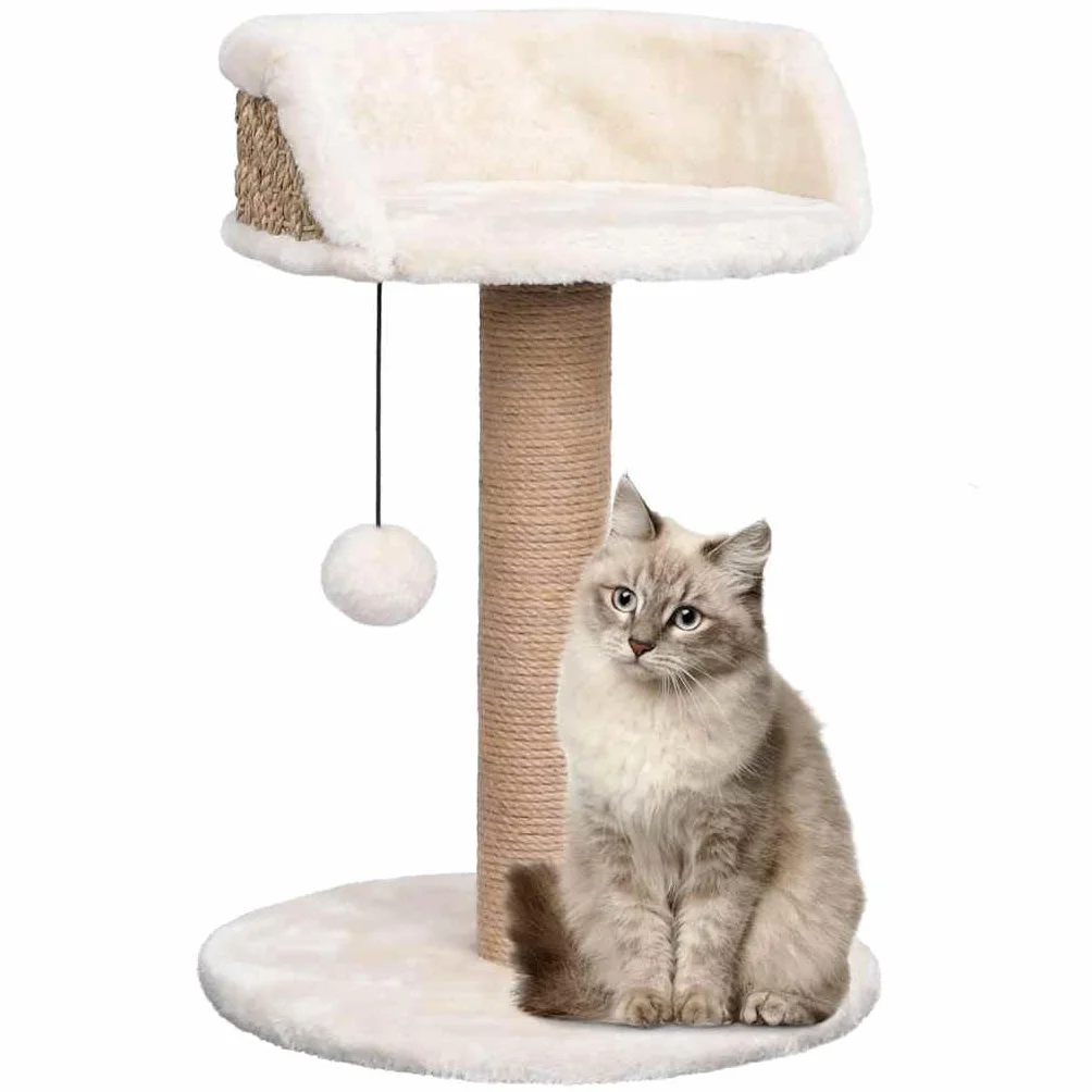 Árbol para gatos con columna rascador de hierba marina 49 cm para gatos pequeños | Mueble compacto para gatos para sala de estar con cama de felpa suave y juguete colgante para el entretenimiento.